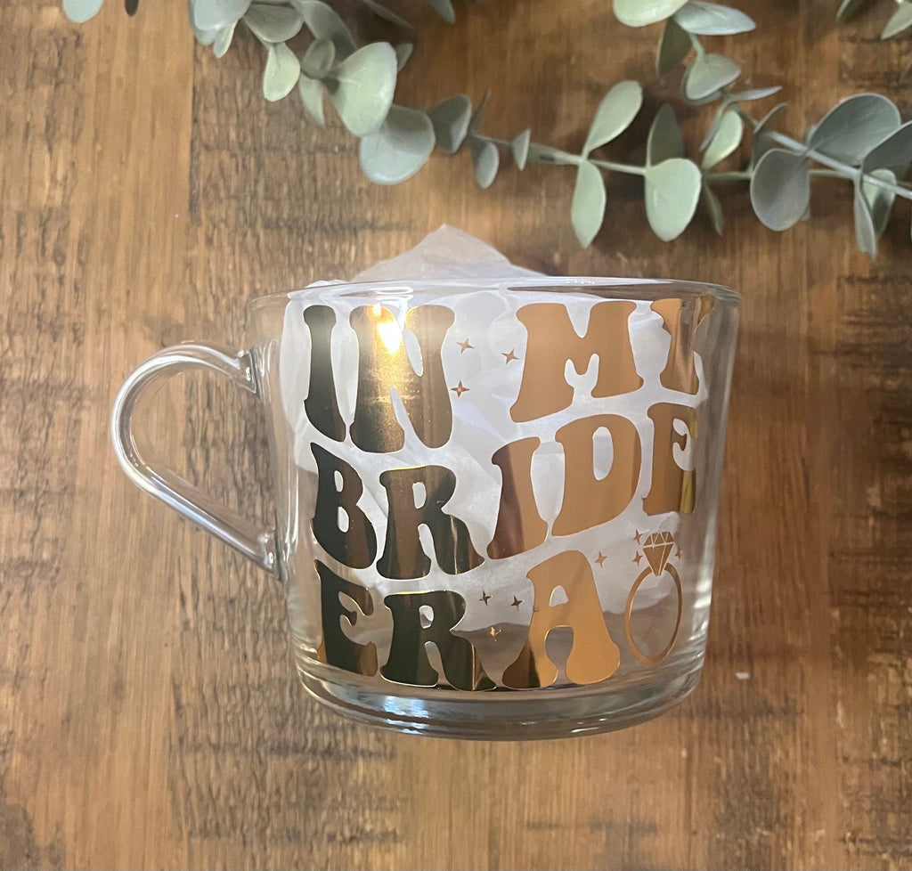 Bridal The Eras Bride Clear Mug | Swiftie Wifey Fan Glass Cup | Bride / Wifey Era themed cup/mug tea/coffee | Wedding Gift | Bride Merch - The Crafty Bee
