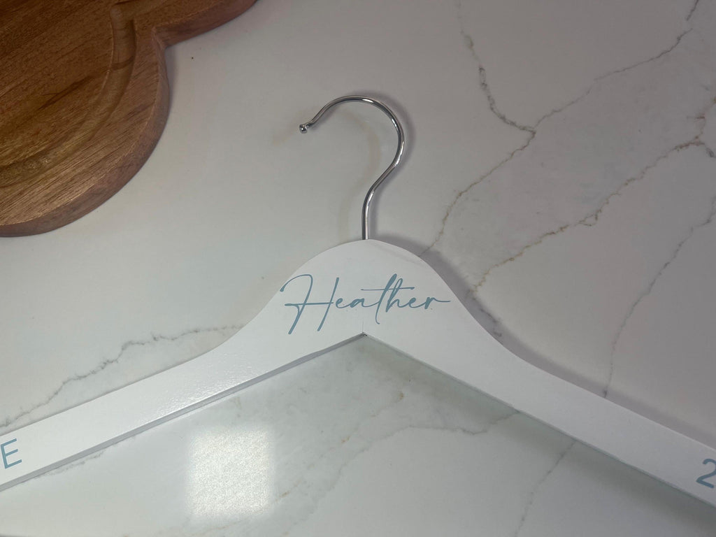 Bridal Wedding Dress Hanger | Personalised wedding day wooden hangers | Bridal, bridesmaid name Hangers in white | Bridal Party Wedding Hangers - The Crafty Bee