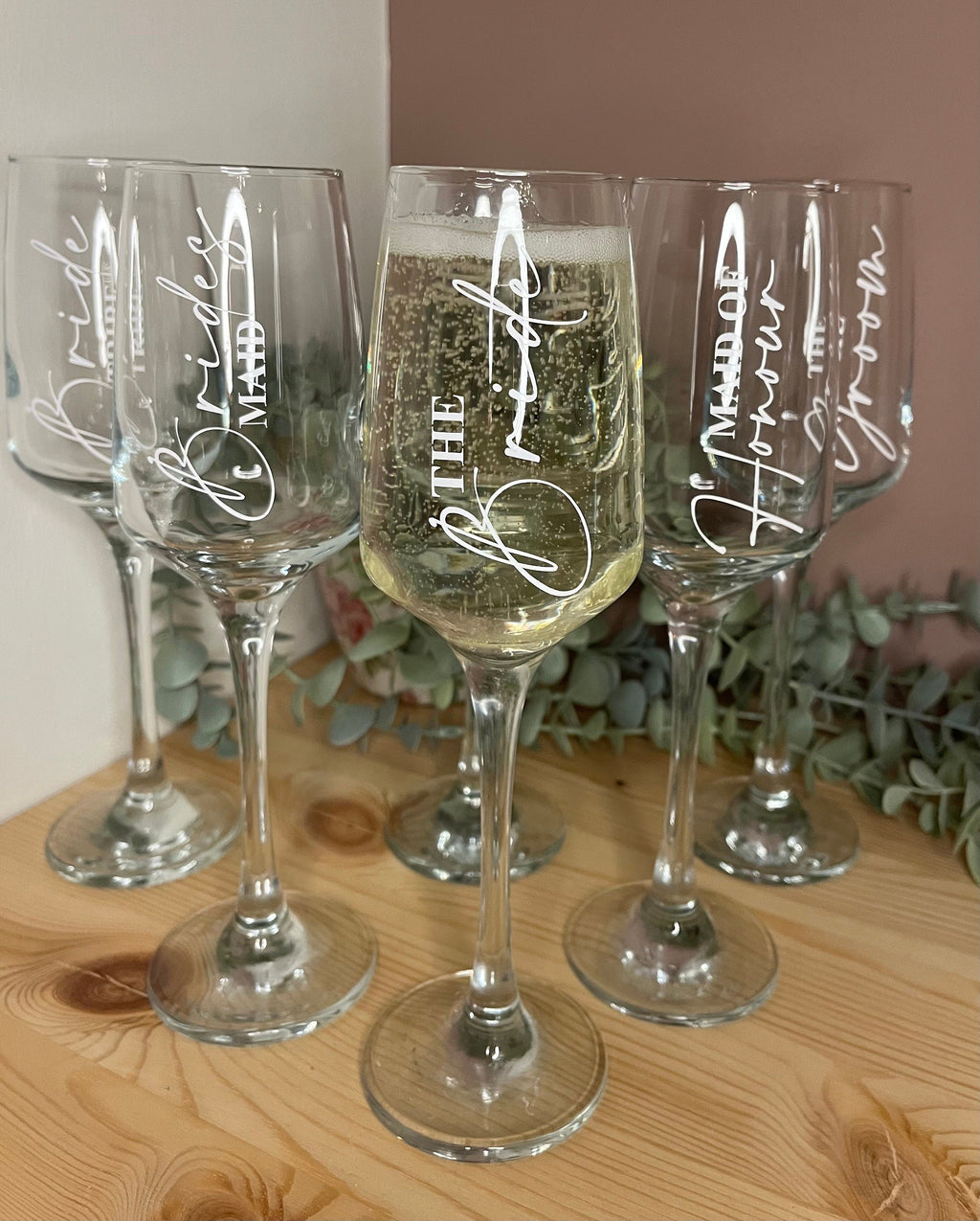 Bridal Wedding Morning Bridal Glass | Personalised Champagne Flutes | Hen Party/Bride Team/Bridesmaids/Gifts for Wedding Party - The Crafty Bee