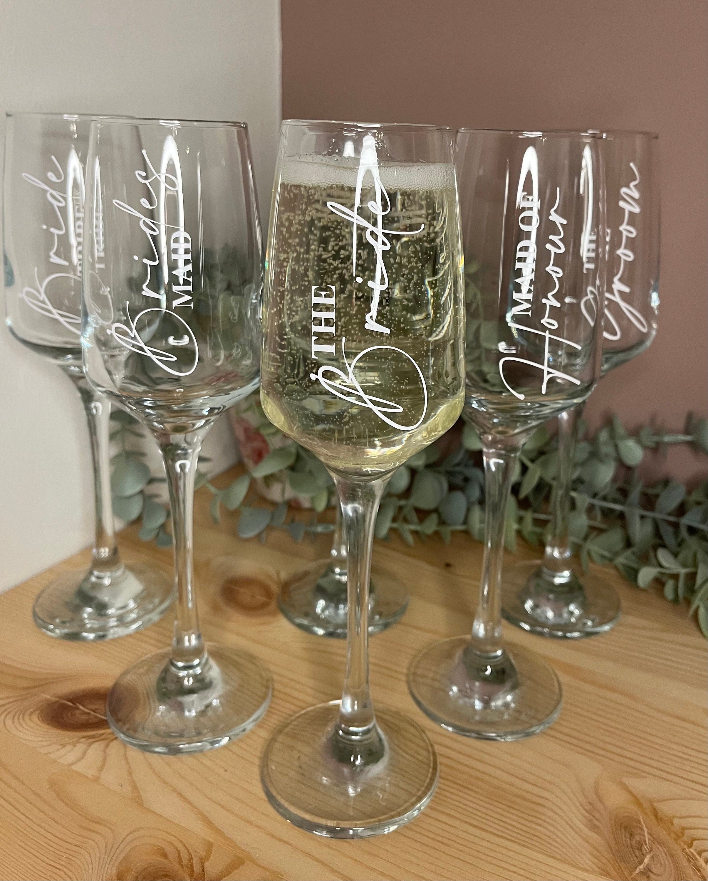 Bridal Wedding Morning Bridal Glass | Personalised Champagne Flutes | Hen Party/Bride Team/Bridesmaids/Gifts for Wedding Party - The Crafty Bee