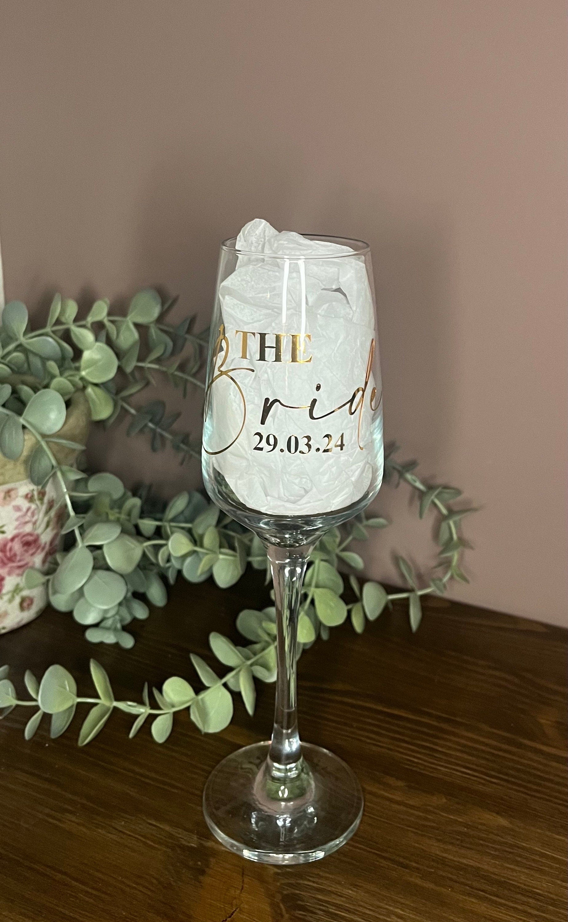 Bridal Wedding Morning Bridal Glass | Personalised Champagne Flutes | Hen Party/Bride Team/Bridesmaids/Gifts for Wedding Party - The Crafty Bee