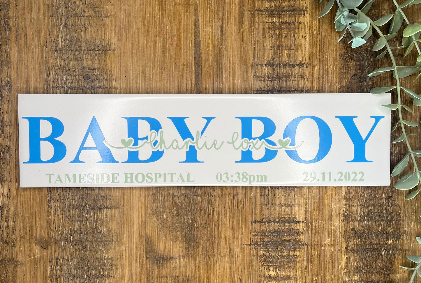 Personalised New Baby Gift I Newborn Announcement Plaque/Tile  |  New Baby Sign  | Bedroom Sign | Handmade Nursery Wall Decor