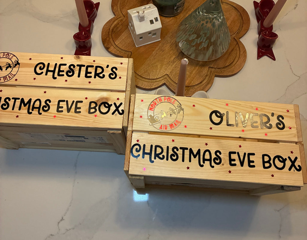 Christmas Eve Personalised Wooden Box | Name Wooden Christmas Eve Crate | Customised name/family Christmas Box for kids - The Crafty Bee