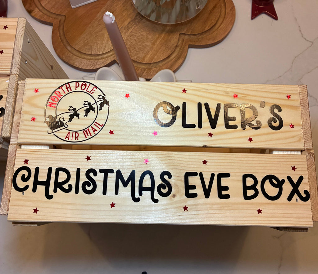 Christmas Eve Personalised Wooden Box | Name Wooden Christmas Eve Crate | Customised name/family Christmas Box for kids - The Crafty Bee