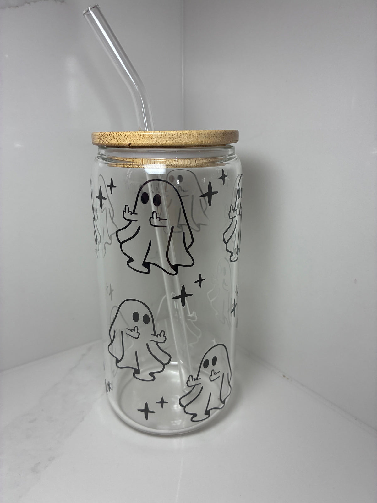 Cute Ghost Middle Finger Glass Cup | Funny Ghost Boo Basket Gift (Copy) - The Crafty Bee