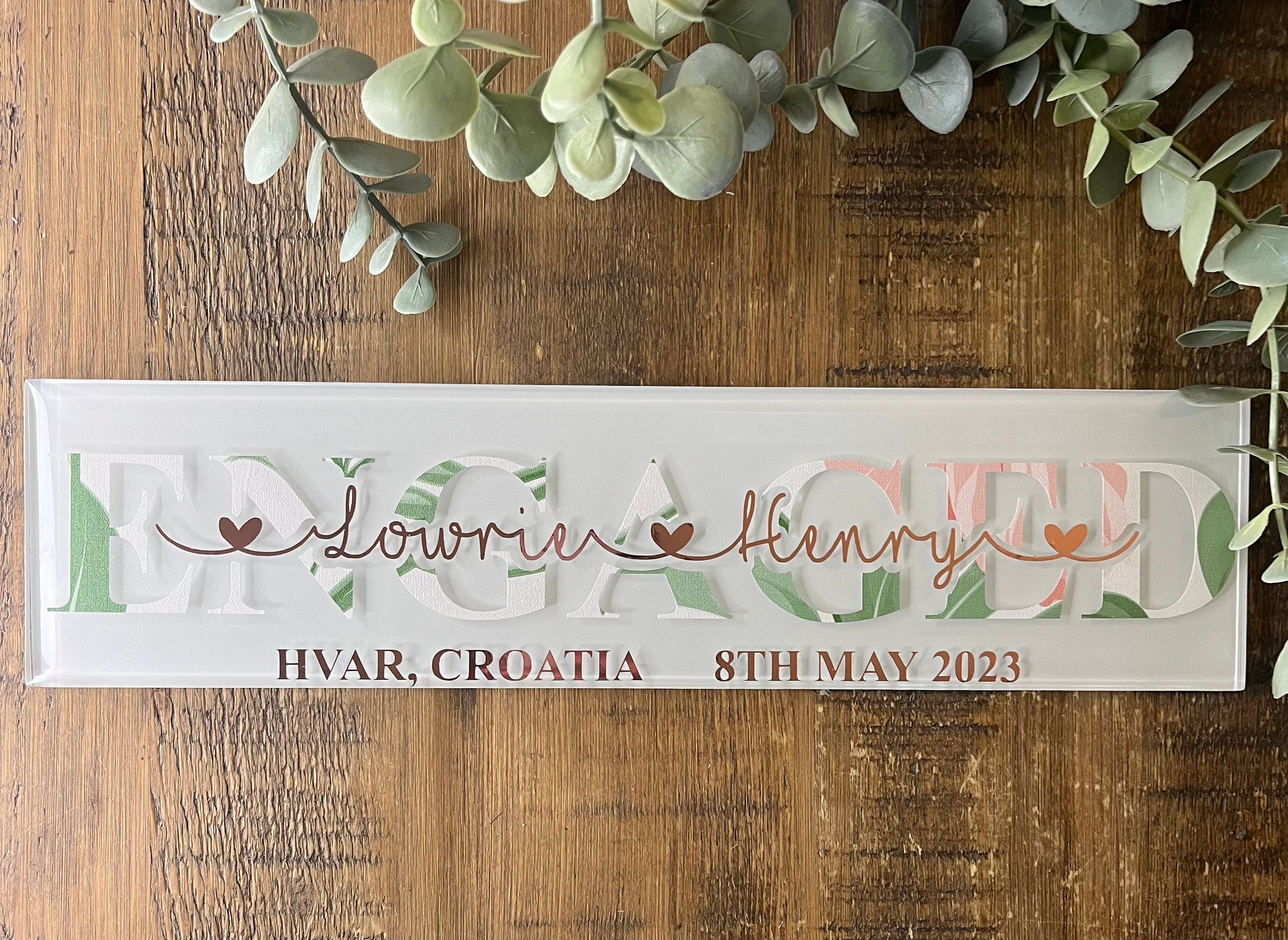 Engagement Personalised Gift/Tile/Sign/Plaque I Personalised Engagement Gift I Engagement Present for Couple - The Crafty Bee