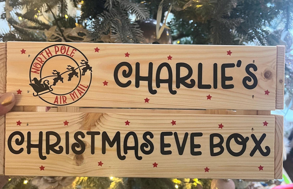 Christmas Eve Personalised Wooden Box |  Name Wooden Christmas Eve Crate |  Customised name/family Christmas Box for kids