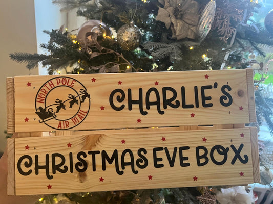 Christmas Eve Personalised Wooden Box |  Name Wooden Christmas Eve Crate |  Customised name/family Christmas Box for kids