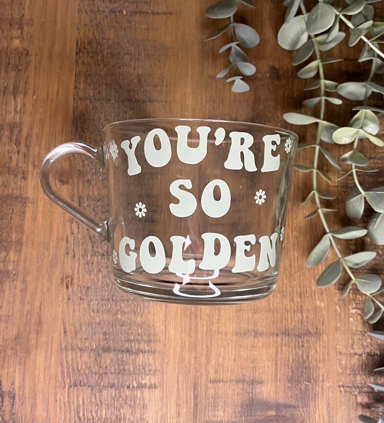Harry Styles Clear Mug | You’re So Golden Glass Cup | Harry Styles themed cup/mug tea/coffee | Harry Styles Gift | Harry Styles Fan Merch - The Crafty Bee