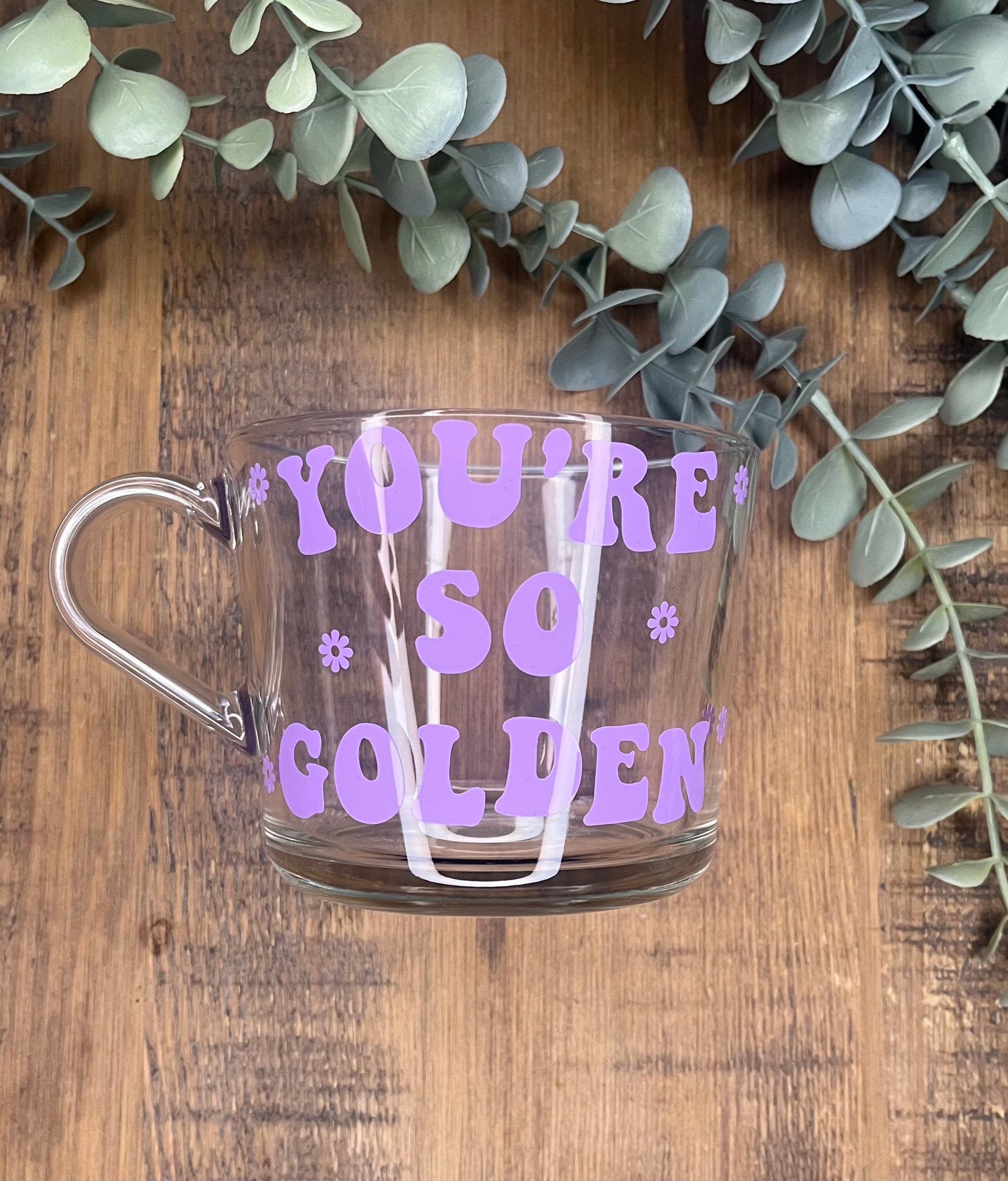 Harry Styles Clear Mug | You’re So Golden Glass Cup | Harry Styles themed cup/mug tea/coffee | Harry Styles Gift | Harry Styles Fan Merch - The Crafty Bee