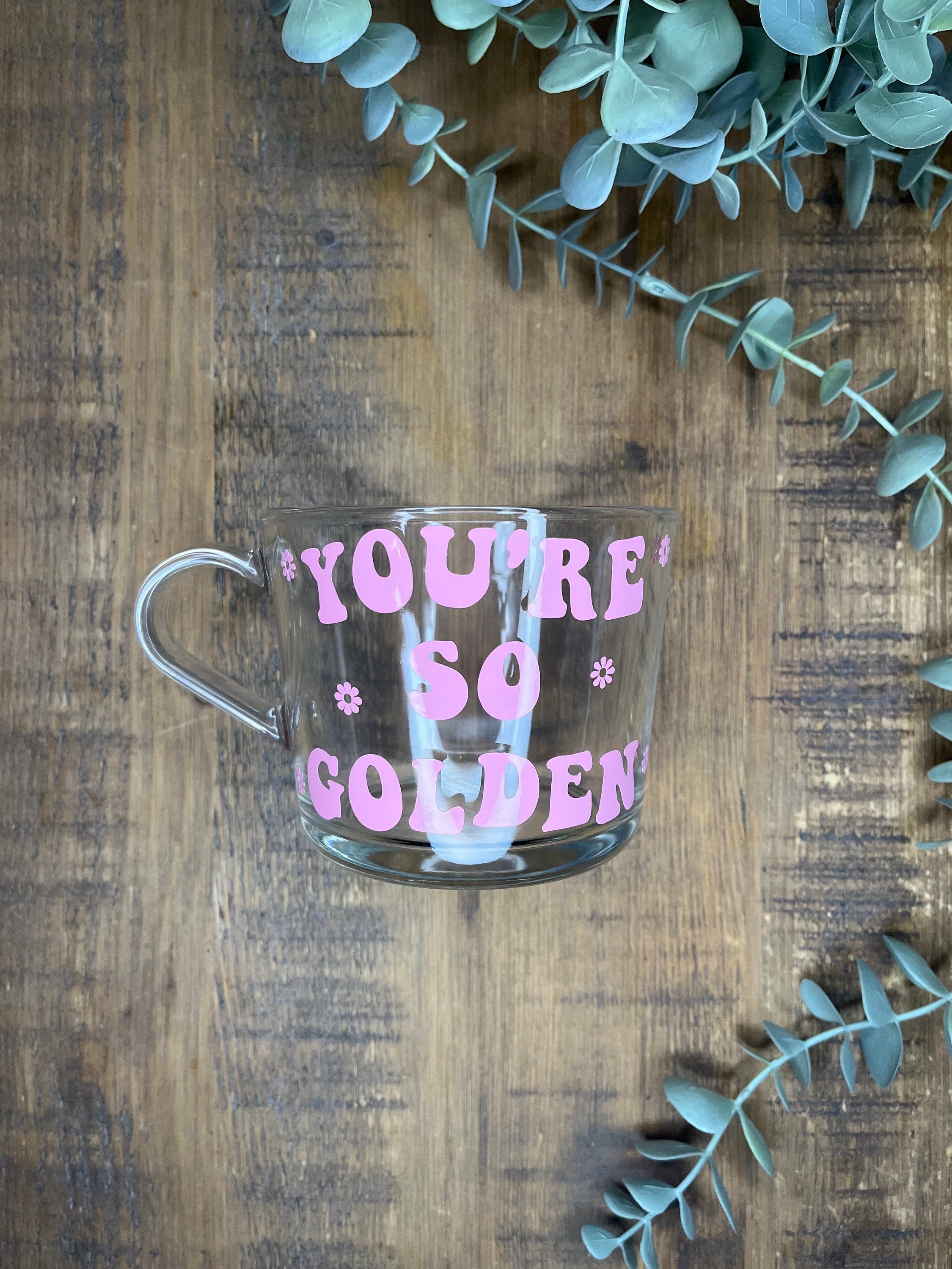 Harry Styles Clear Mug | You’re So Golden Glass Cup | Harry Styles themed cup/mug tea/coffee | Harry Styles Gift | Harry Styles Fan Merch - The Crafty Bee