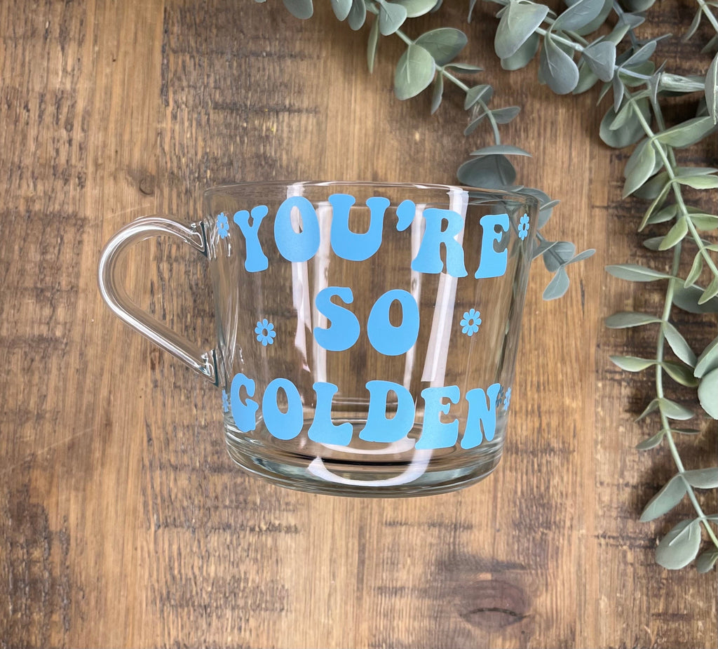 Harry Styles Clear Mug | You’re So Golden Glass Cup | Harry Styles themed cup/mug tea/coffee | Harry Styles Gift | Harry Styles Fan Merch - The Crafty Bee