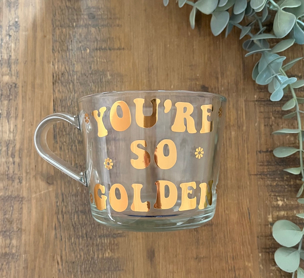 Harry Styles Clear Mug | You’re So Golden Glass Cup | Harry Styles themed cup/mug tea/coffee | Harry Styles Gift | Harry Styles Fan Merch - The Crafty Bee