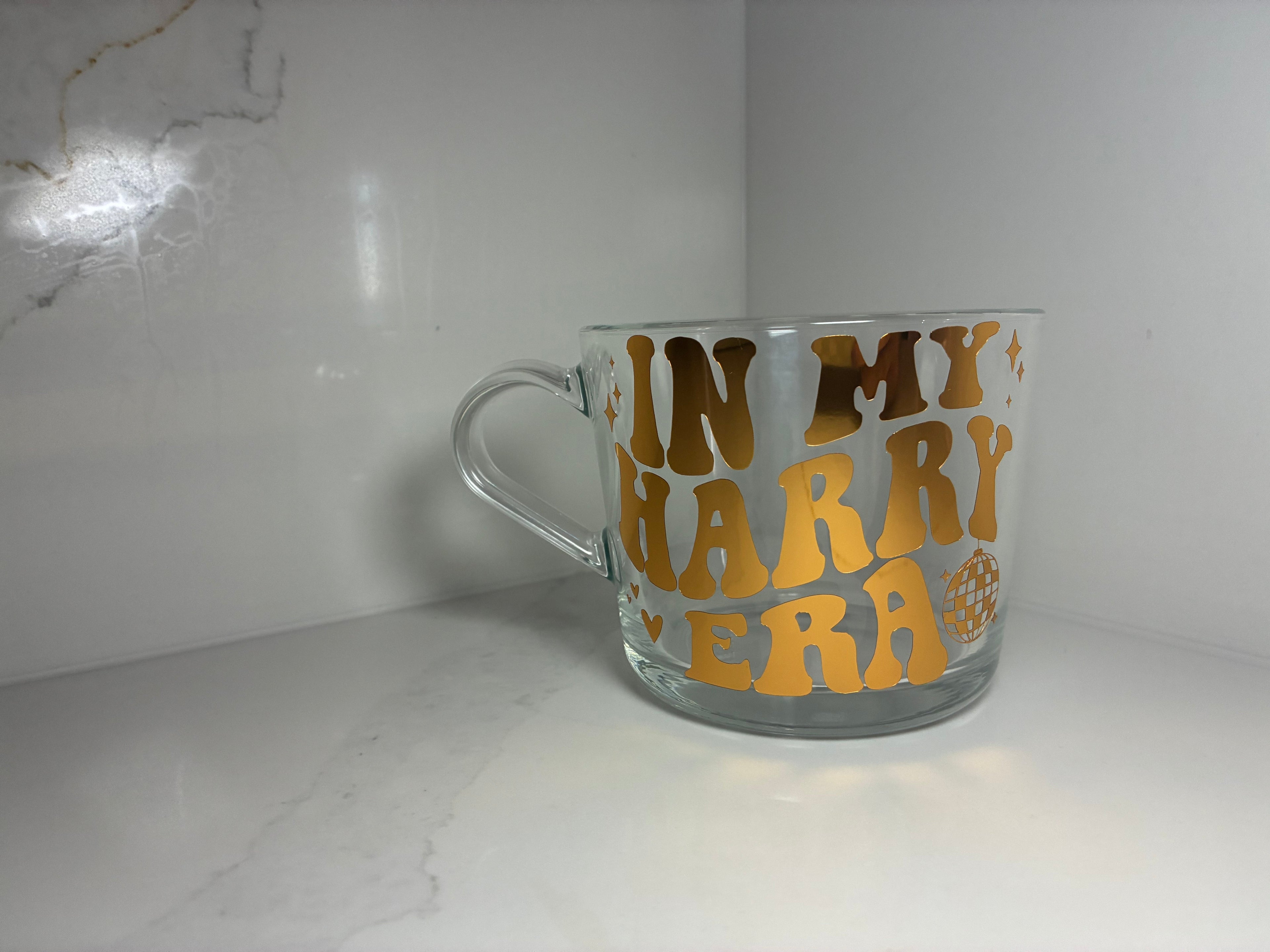 Harry Styles 'In My Harry Era' & ‘We Belong Together’ Clear Glass Mug - Kiss all the time. Disco, Occasionally Cup - The Crafty Bee