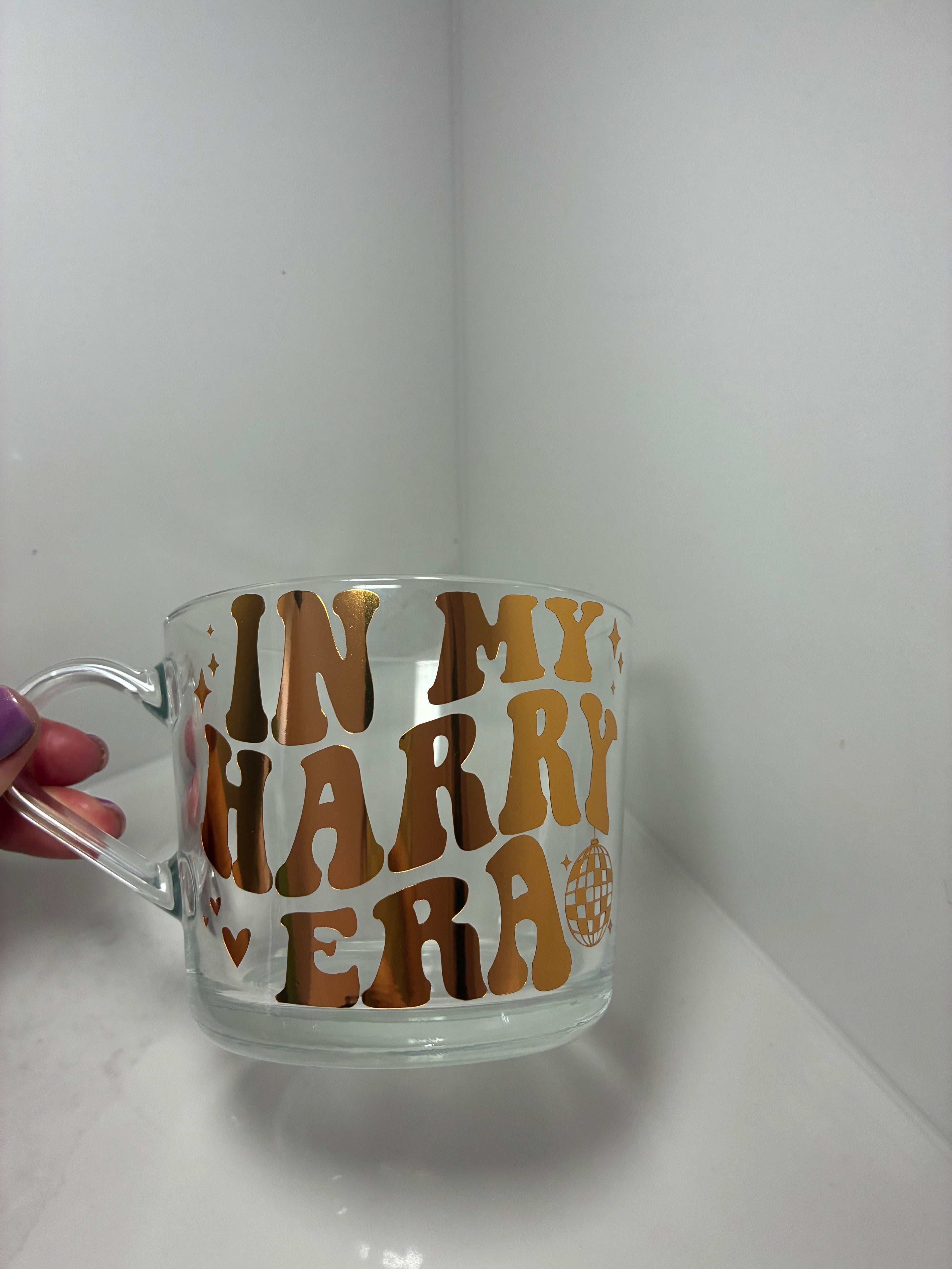 Harry Styles 'In My Harry Era' & ‘We Belong Together’ Clear Glass Mug - Kiss all the time. Disco, Occasionally Cup - The Crafty Bee