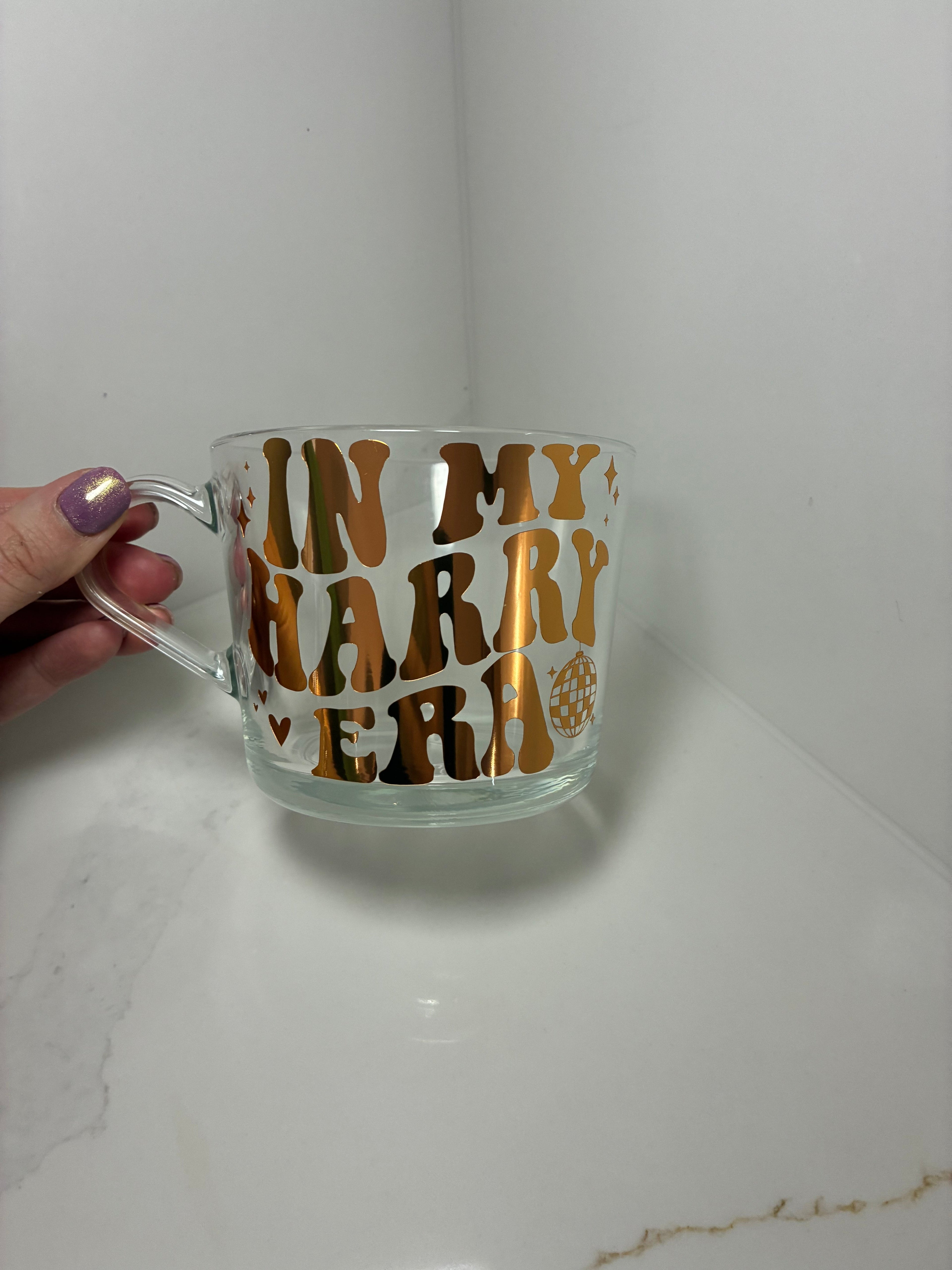 Harry Styles 'In My Harry Era' & ‘We Belong Together’ Clear Glass Mug - Kiss all the time. Disco, Occasionally Cup - The Crafty Bee