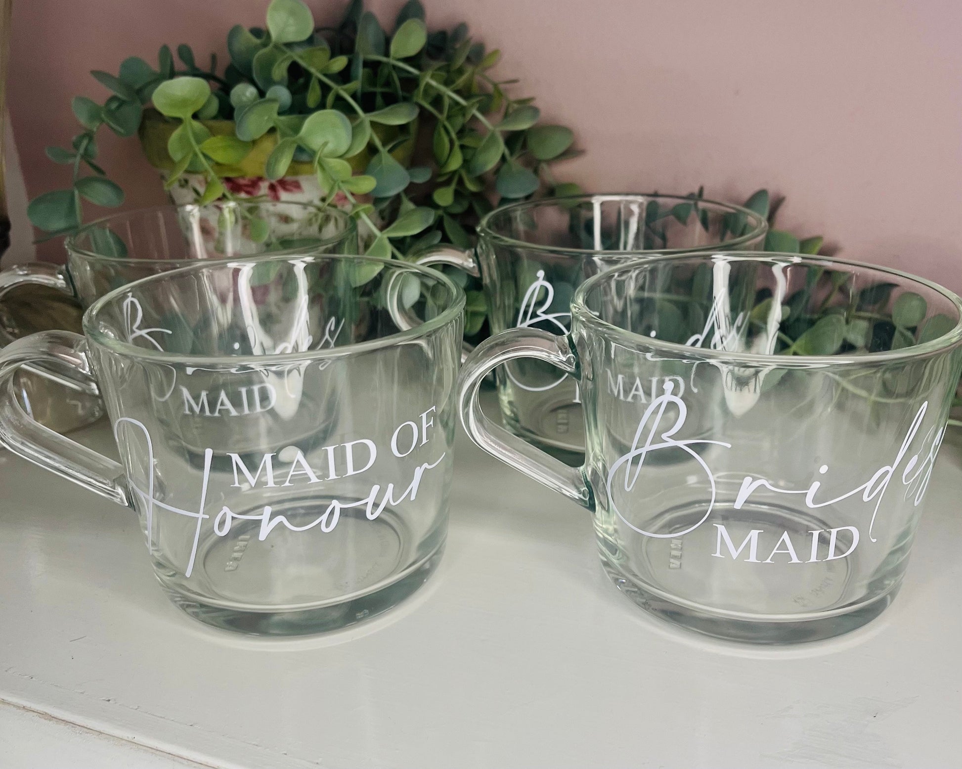 Bridal Party mug | Wedding Morning Cups | Bridesmaid mug gift | Maid of Honour coffee cup | Bridal party personalised clear cup | Bride gift
