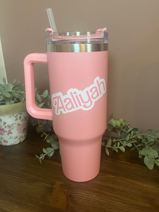 Personalised Barbie Insulated Travel Mug | Pink Barbie Dupe Thermal Mug | Birthday/Hen Travel Mug |  Barbie Movie Cup