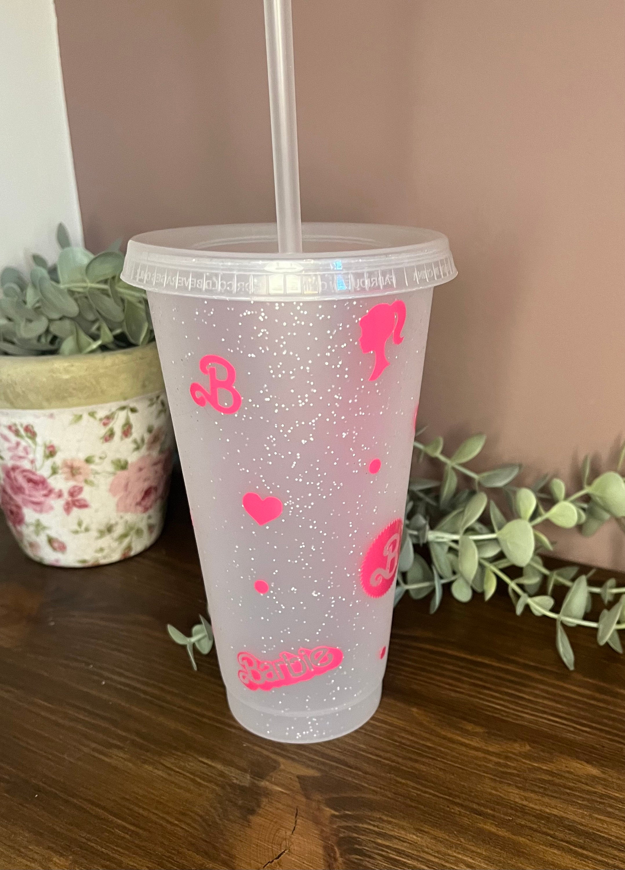 Barbie Cold Cup | Barbie Starbucks Tumbler |Personalised Name Barbie Cup with lid & Straw | Barbie Merch | Pink Barbie Tumbler Birthday Gift