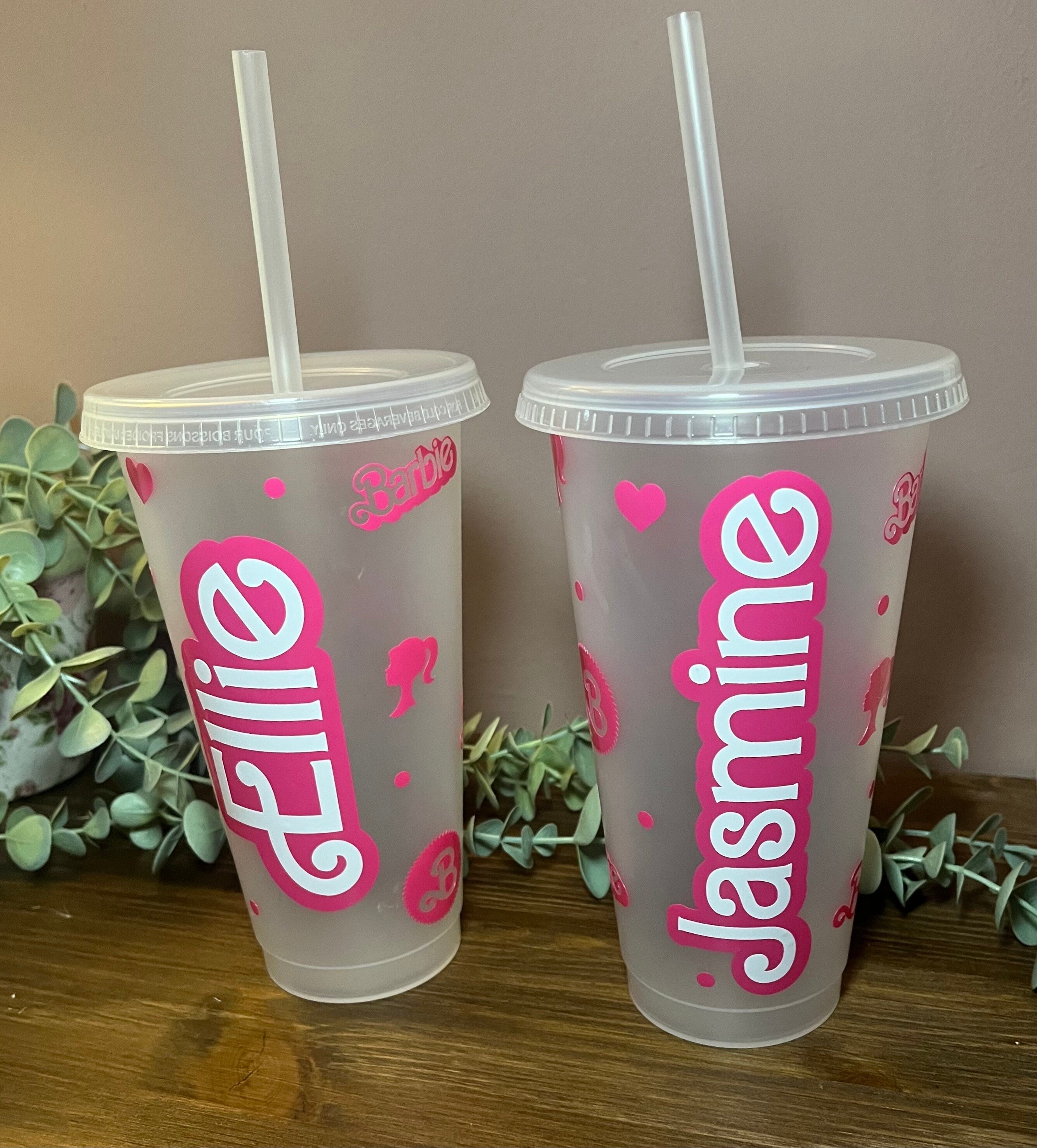 Barbie Cold Cup | Barbie Starbucks Tumbler |Personalised Name Barbie Cup with lid & Straw | Barbie Merch | Pink Barbie Tumbler Birthday Gift
