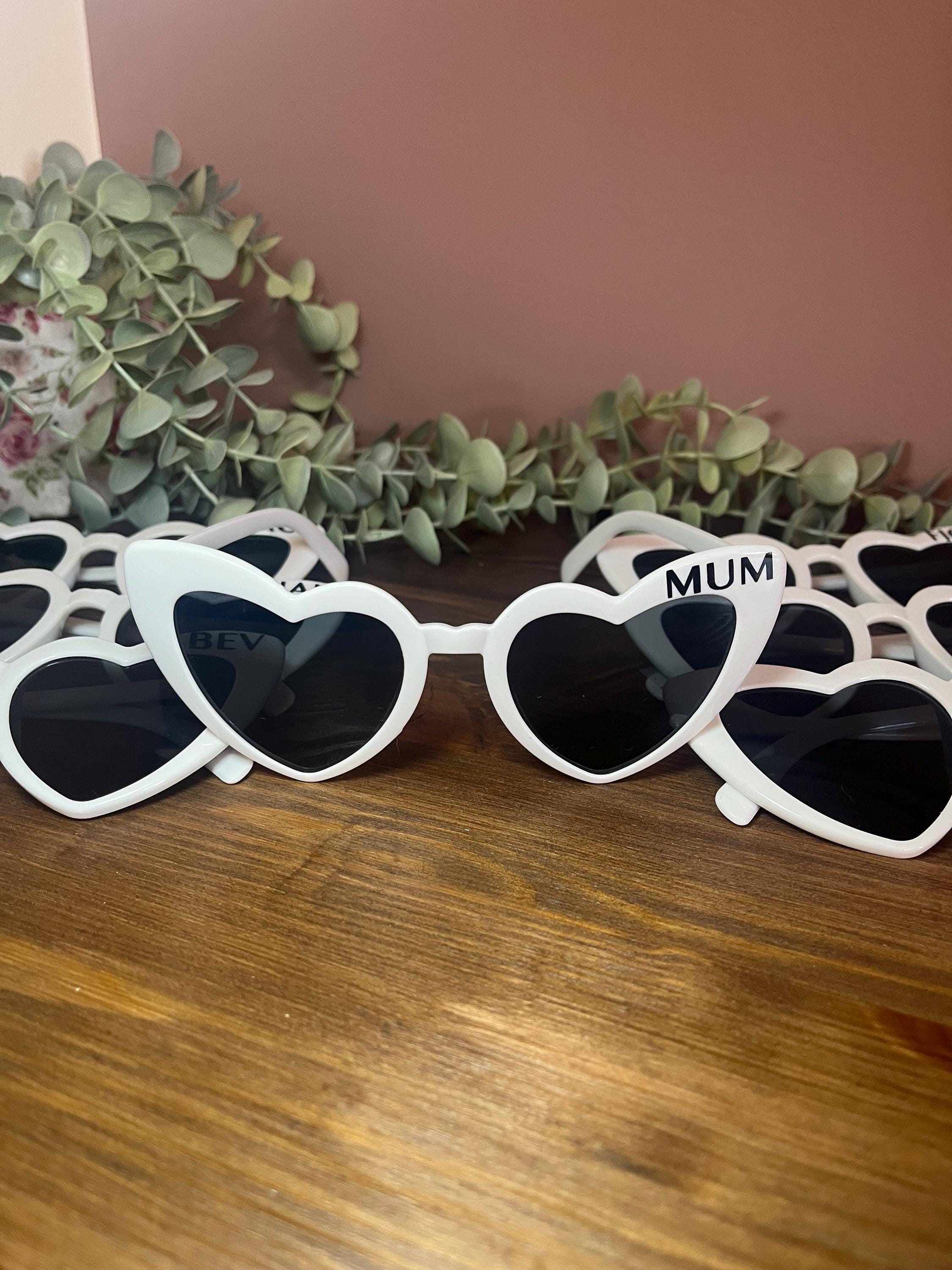 Bridal Hen Party Personalised Heart Sunglasses |  Bride Sunglasses with name  |  Bridal fun glasses
