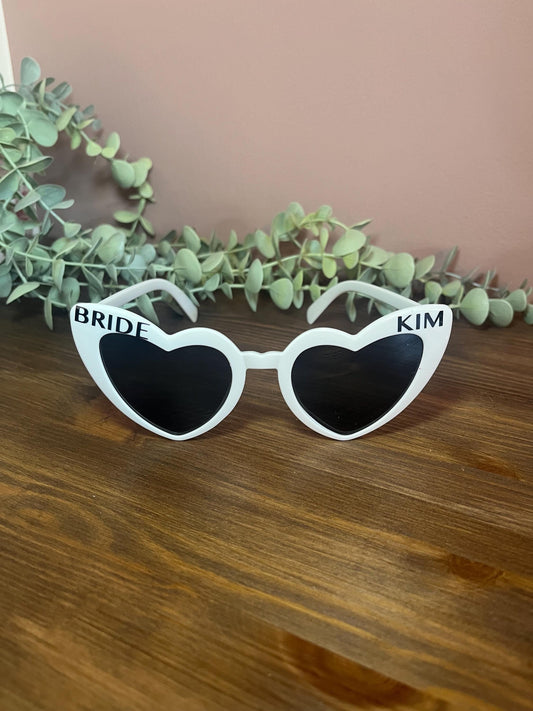 Hen Party Personalised Heart Sunglasses |  Bride Sunglasses with name  |  Bridal fun glasses