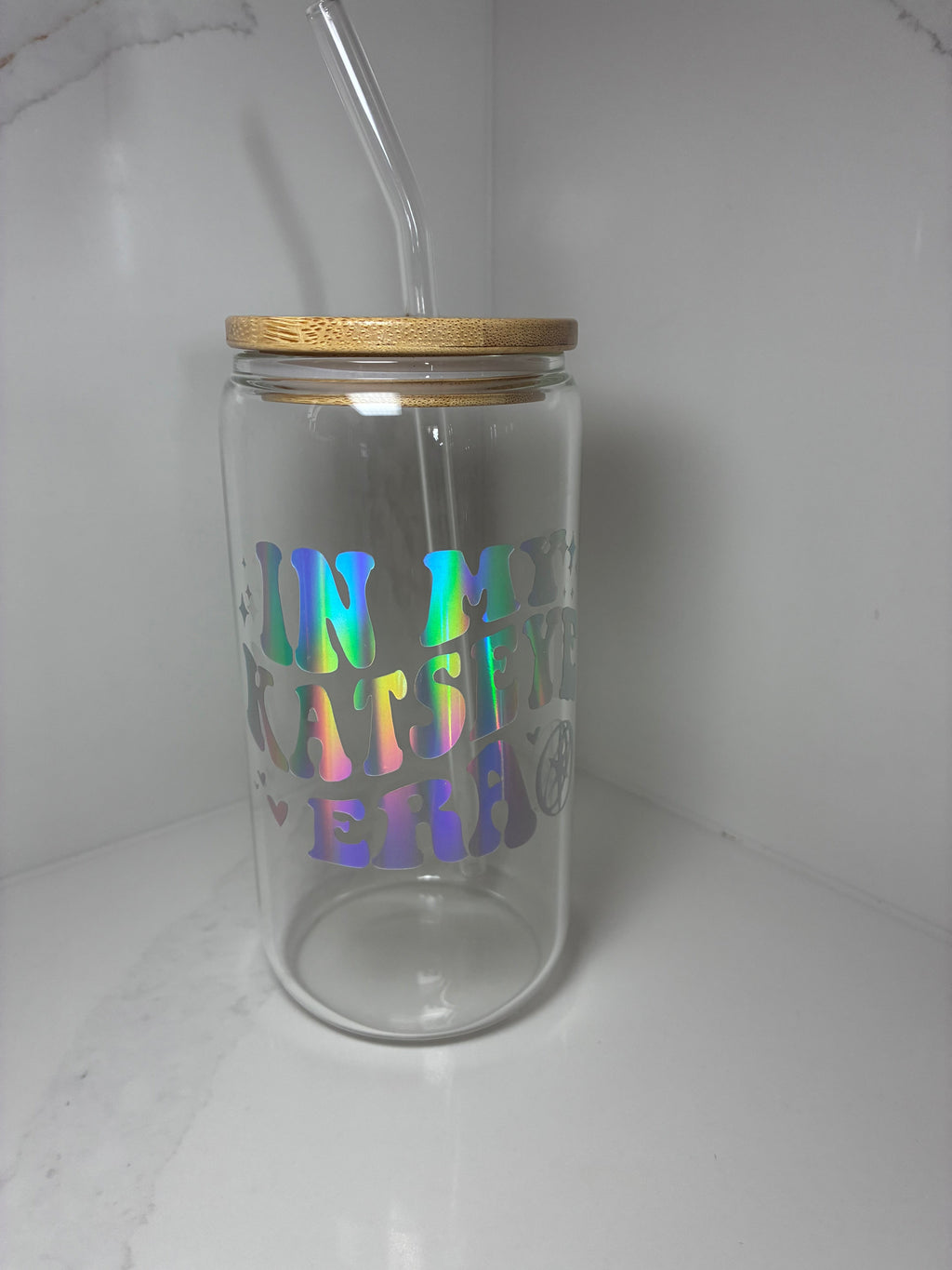 Katseye Era Glass Reusable Can with Bamboo Lid- 'In My Katseye Era' Tumbler with Lid & Straw - The Crafty Bee