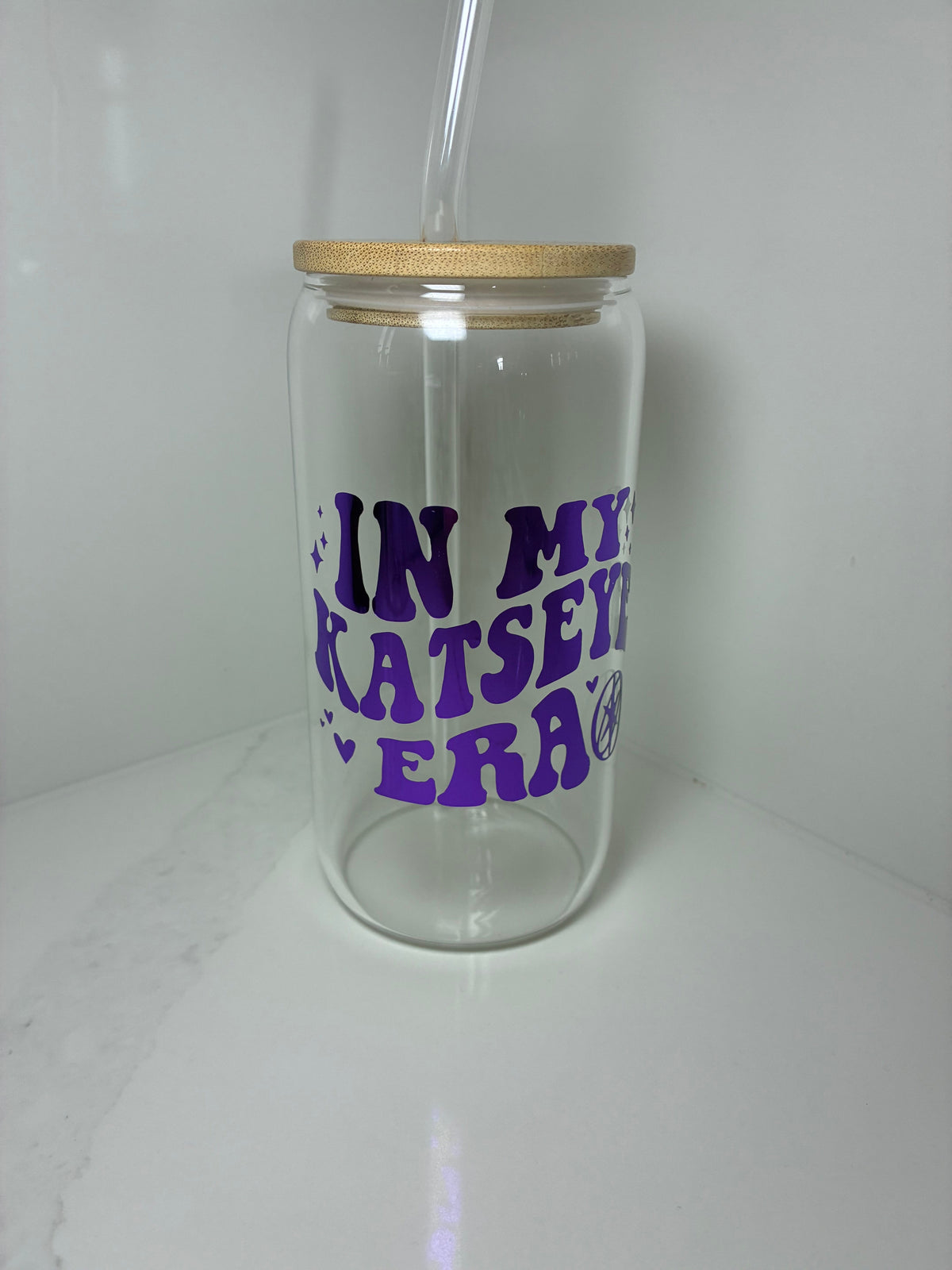 Katseye Era Glass Reusable Can with Bamboo Lid- 'In My Katseye Era' Tumbler with Lid & Straw - The Crafty Bee
