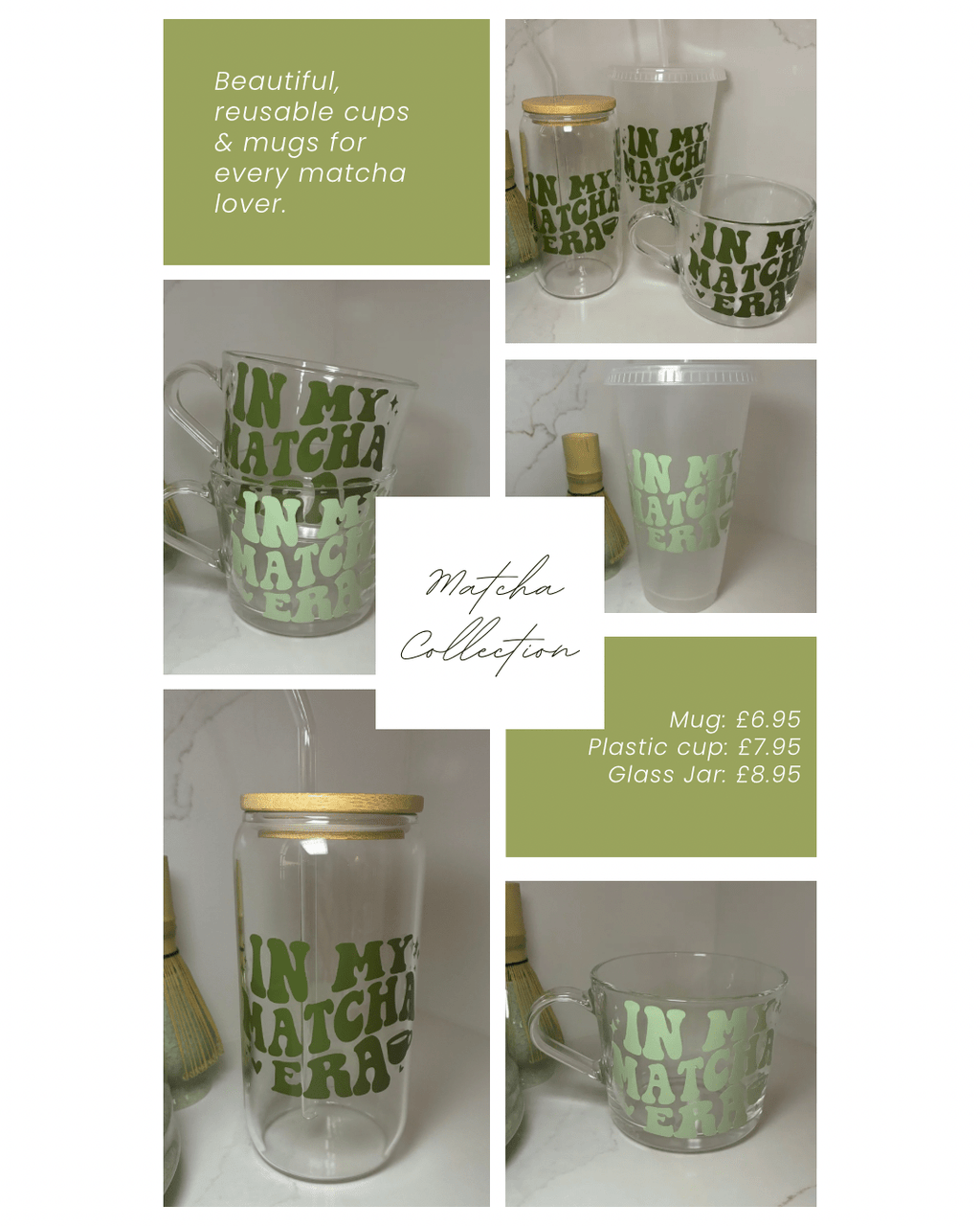 Matcha Era Reusable Cups | Glass Mug, Iced Cup & Can - The Crafty Bee