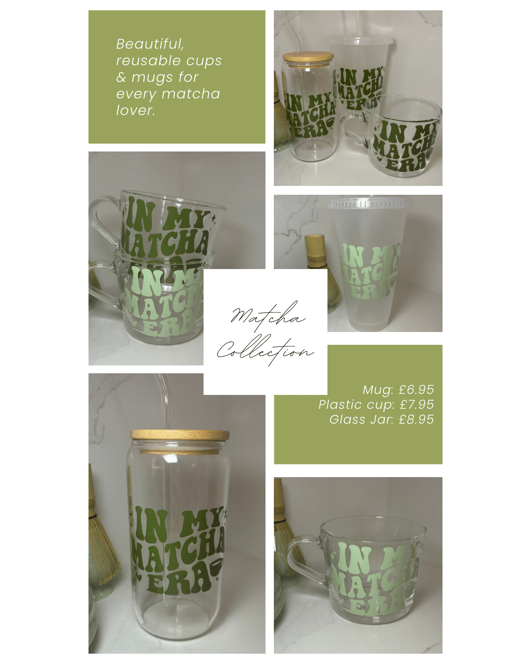 Matcha Era Reusable Cups | Glass Mug, Iced Cup & Can - The Crafty Bee