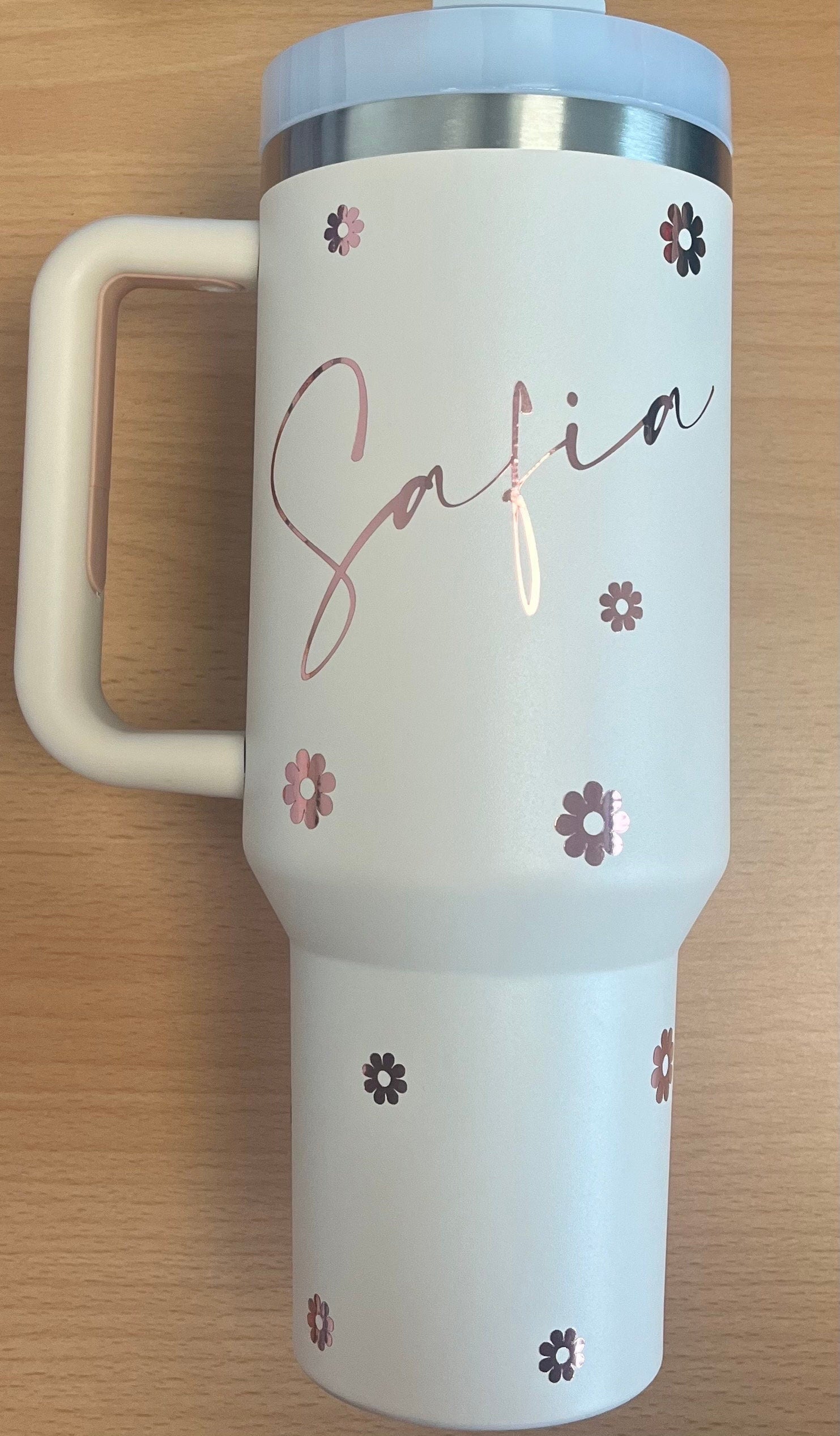 Name Insulated Travel Mug Personalised | Dupe Cold Cup / Tumbler | Bride Hen Wedding Travel Mug |Insulated Name Cup with Handle - The Crafty Bee