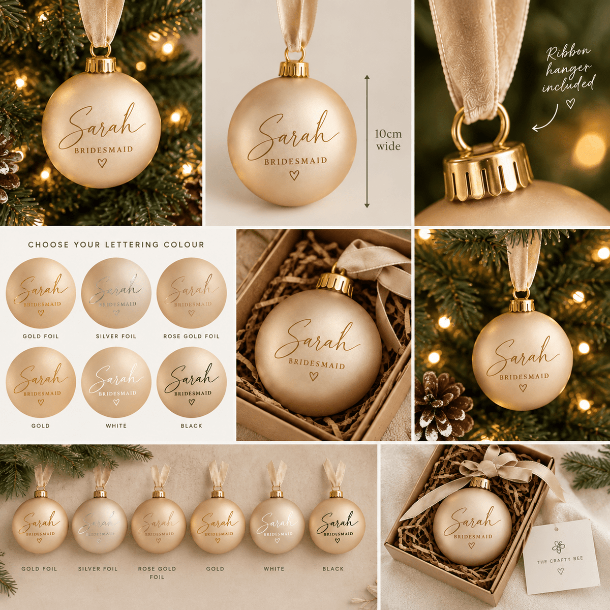 Personalised Bridal Christmas Bauble: 10cm - The Crafty Bee