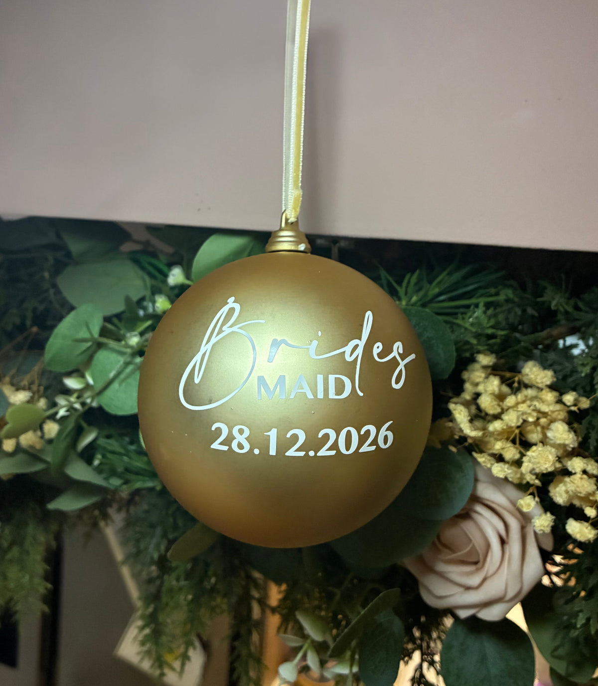Personalised Bridal Christmas Bauble: 10cm - The Crafty Bee