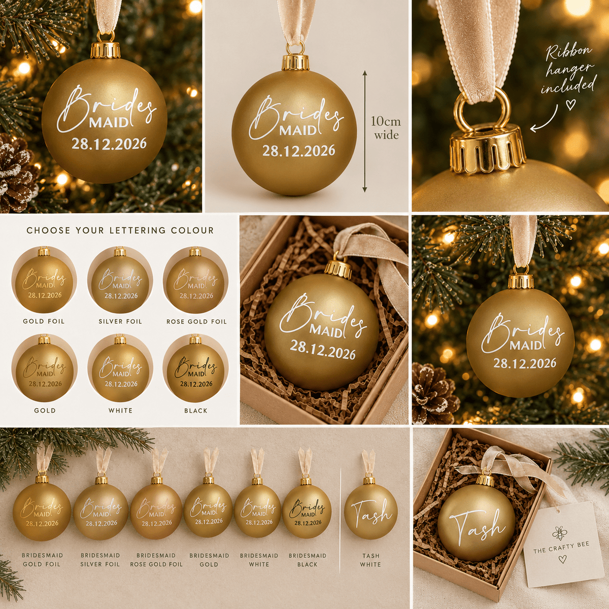 Personalised Bridal Christmas Bauble: 10cm - The Crafty Bee