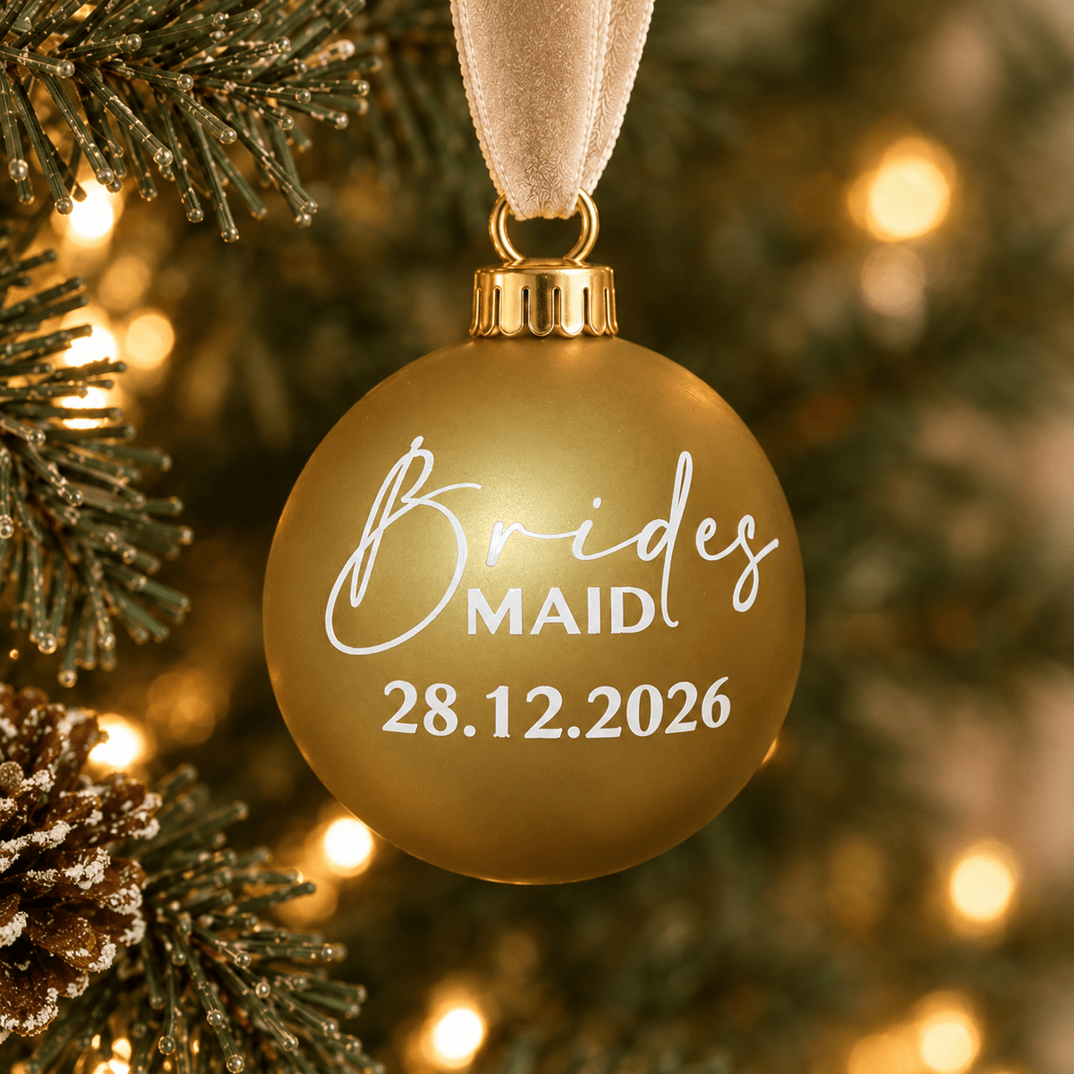 Personalised Bridal Christmas Bauble: 10cm - The Crafty Bee