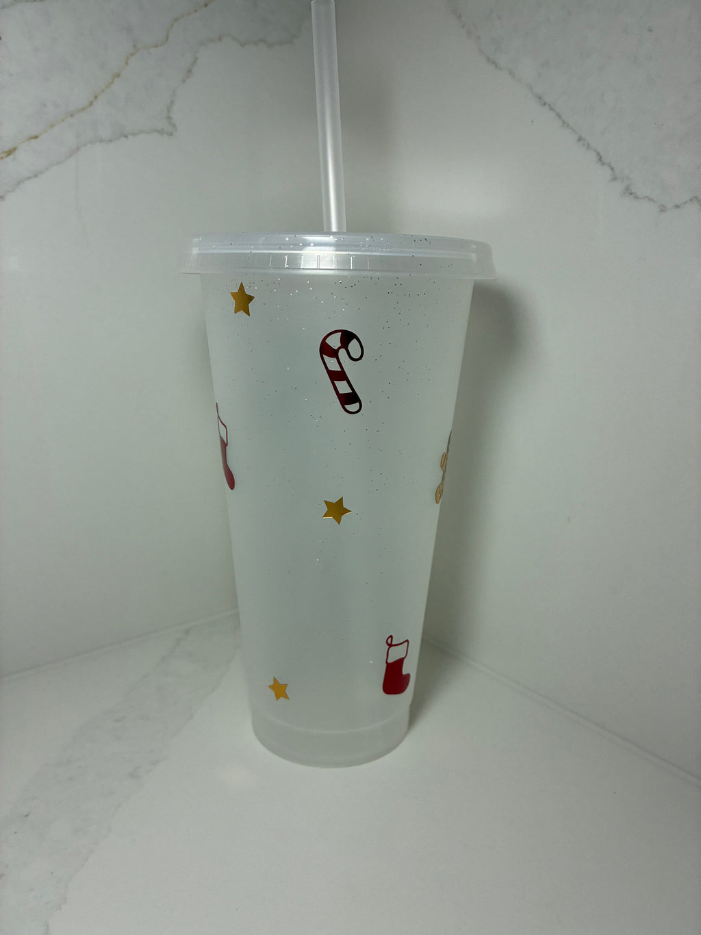 Personalised Christmas Cold Cup: Festive Tumbler with Straw - The Crafty Bee