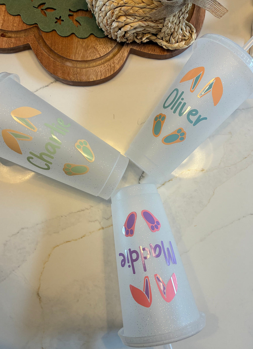 Personalised Easter Reusable Tumbler: Easter Basket Gift with Bunny Ears, Spring Drinks Cup for Kids - The Crafty Bee