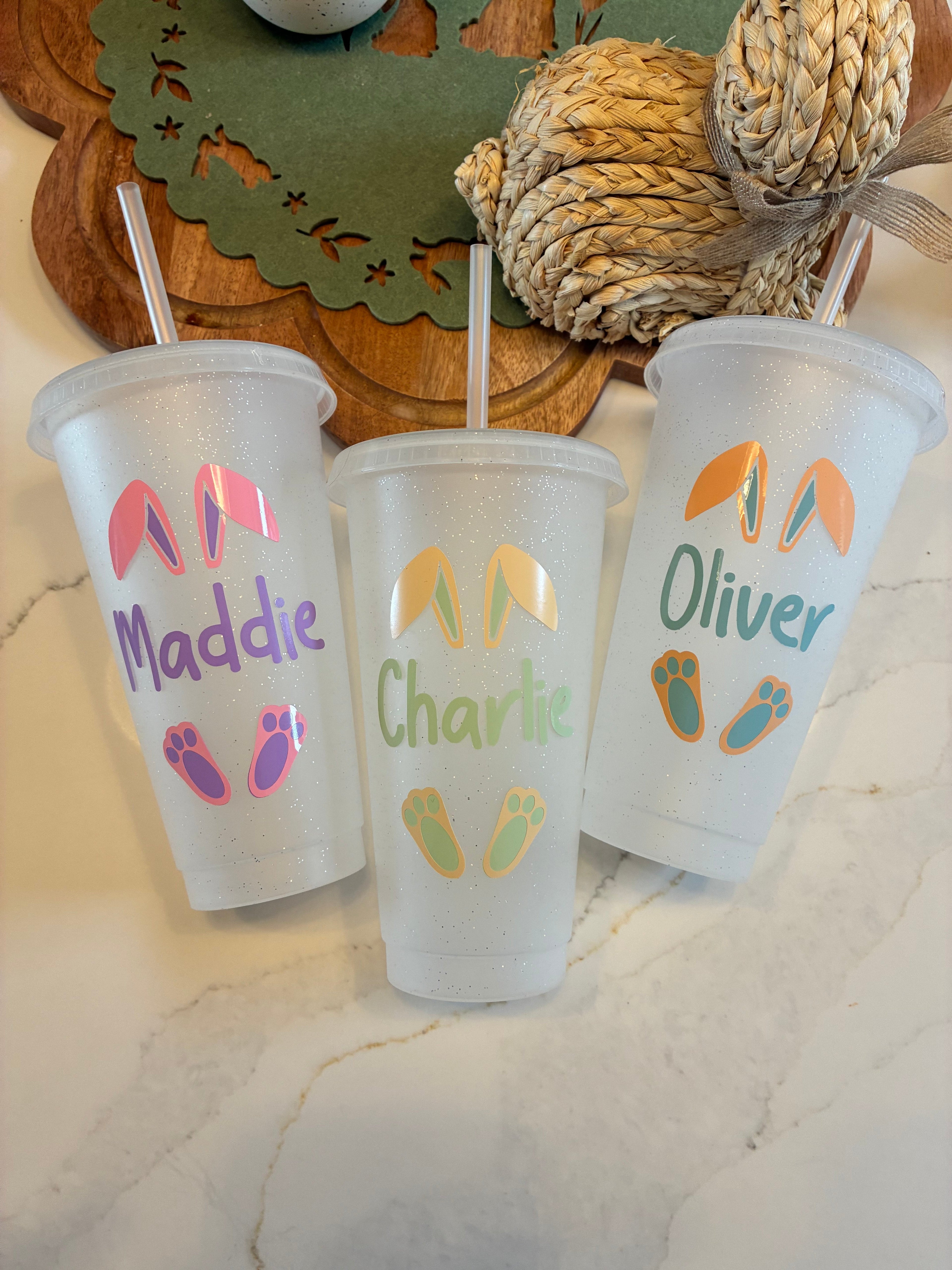Personalised Easter Reusable Tumbler: Easter Basket Gift with Bunny Ears, Spring Drinks Cup for Kids - The Crafty Bee