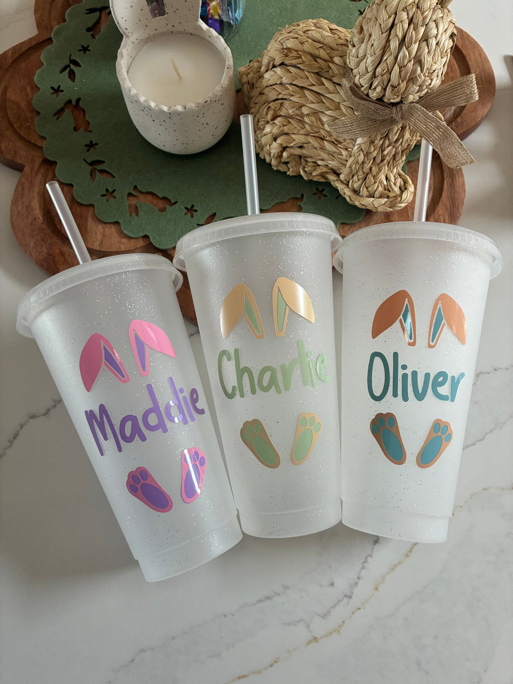 Personalised Easter Reusable Tumbler: Easter Basket Gift with Bunny Ears, Spring Drinks Cup for Kids - The Crafty Bee