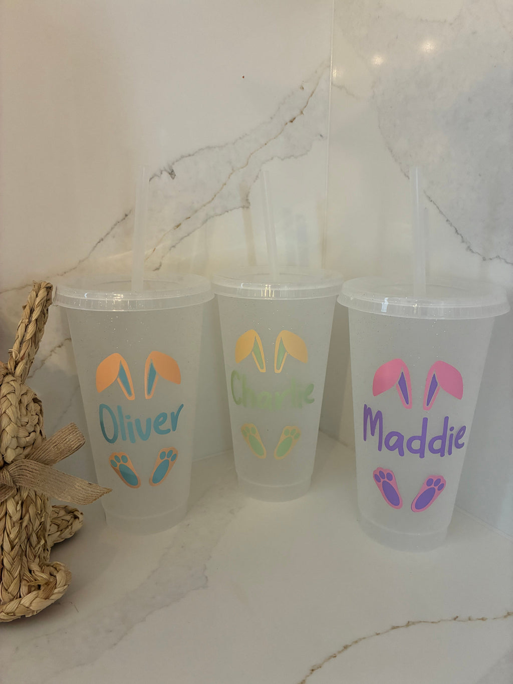 Personalised Easter Reusable Tumbler: Easter Basket Gift with Bunny Ears, Spring Drinks Cup for Kids - The Crafty Bee