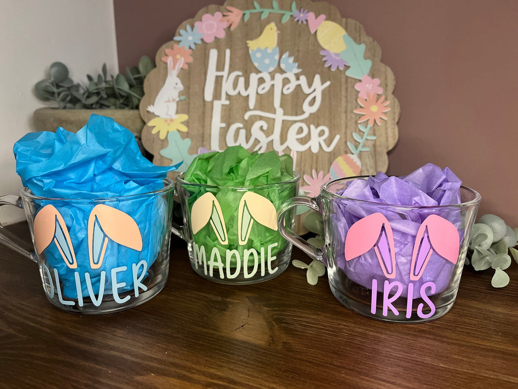 Personalised Easter Reusable Tumbler: Easter Basket Gift with Bunny Ears, Spring Drinks Cup for Kids - The Crafty Bee