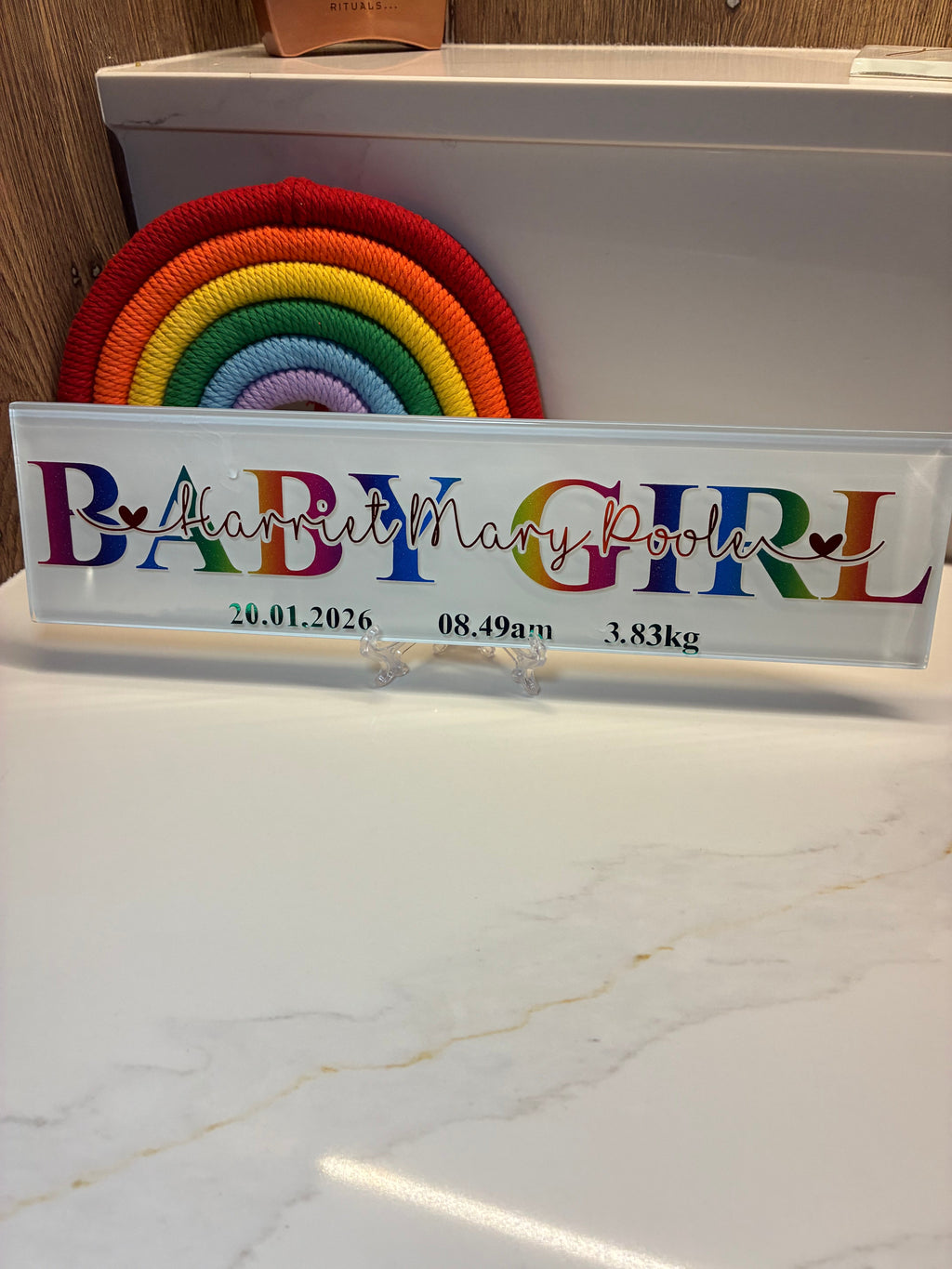 Personalised New Baby Gift I Newborn Announcement Plaque/Tile | New Baby Sign | Bedroom Sign | Handmade Nursery Wall Decor - The Crafty Bee