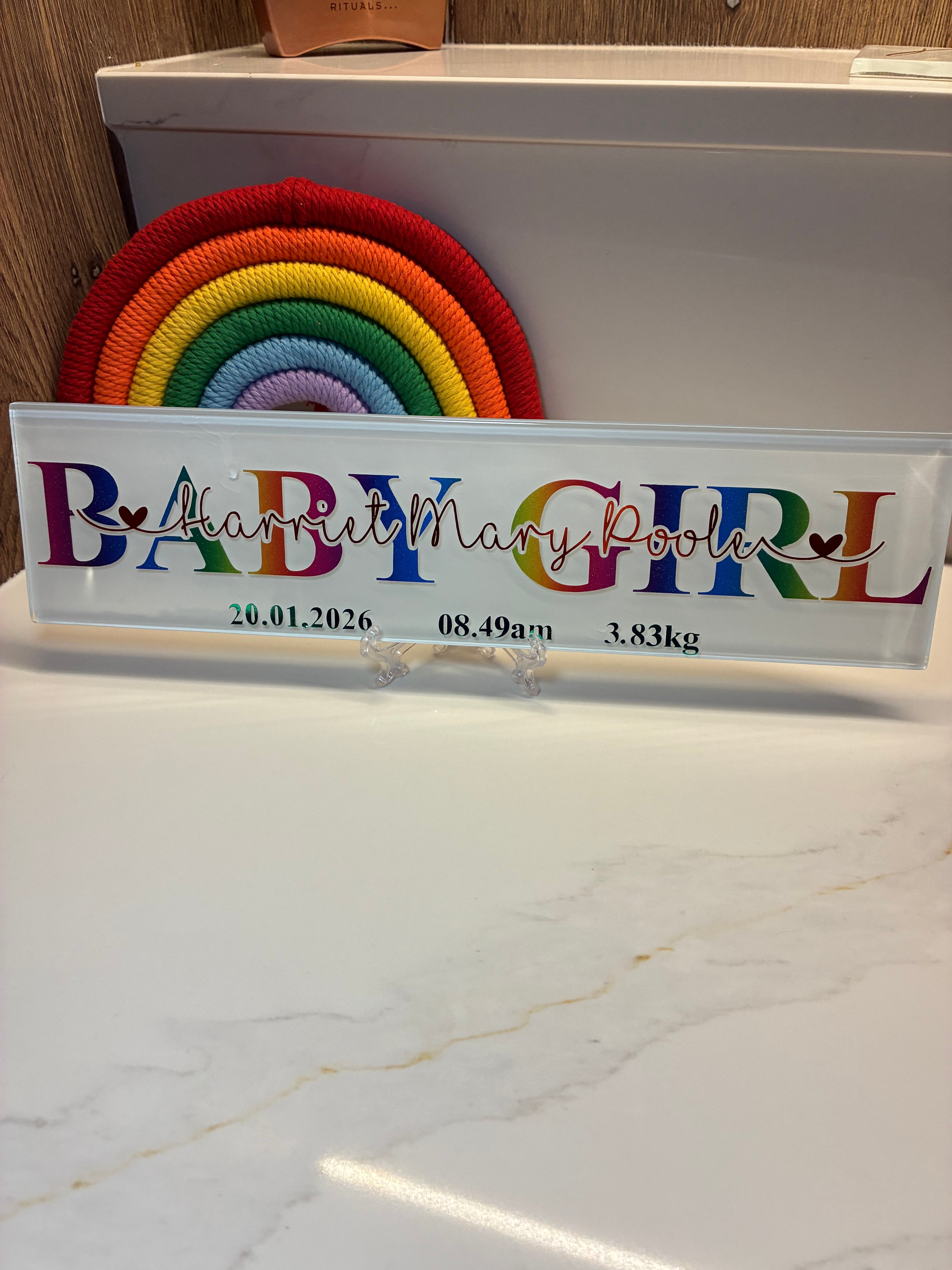 Personalised New Baby Gift I Newborn Announcement Plaque/Tile | New Baby Sign | Bedroom Sign | Handmade Nursery Wall Decor - The Crafty Bee