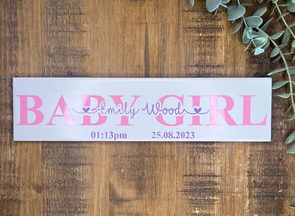 Personalised New Baby Gift I Newborn Announcement Plaque/Tile | New Baby Sign | Bedroom Sign | Handmade Nursery Wall Decor - The Crafty Bee