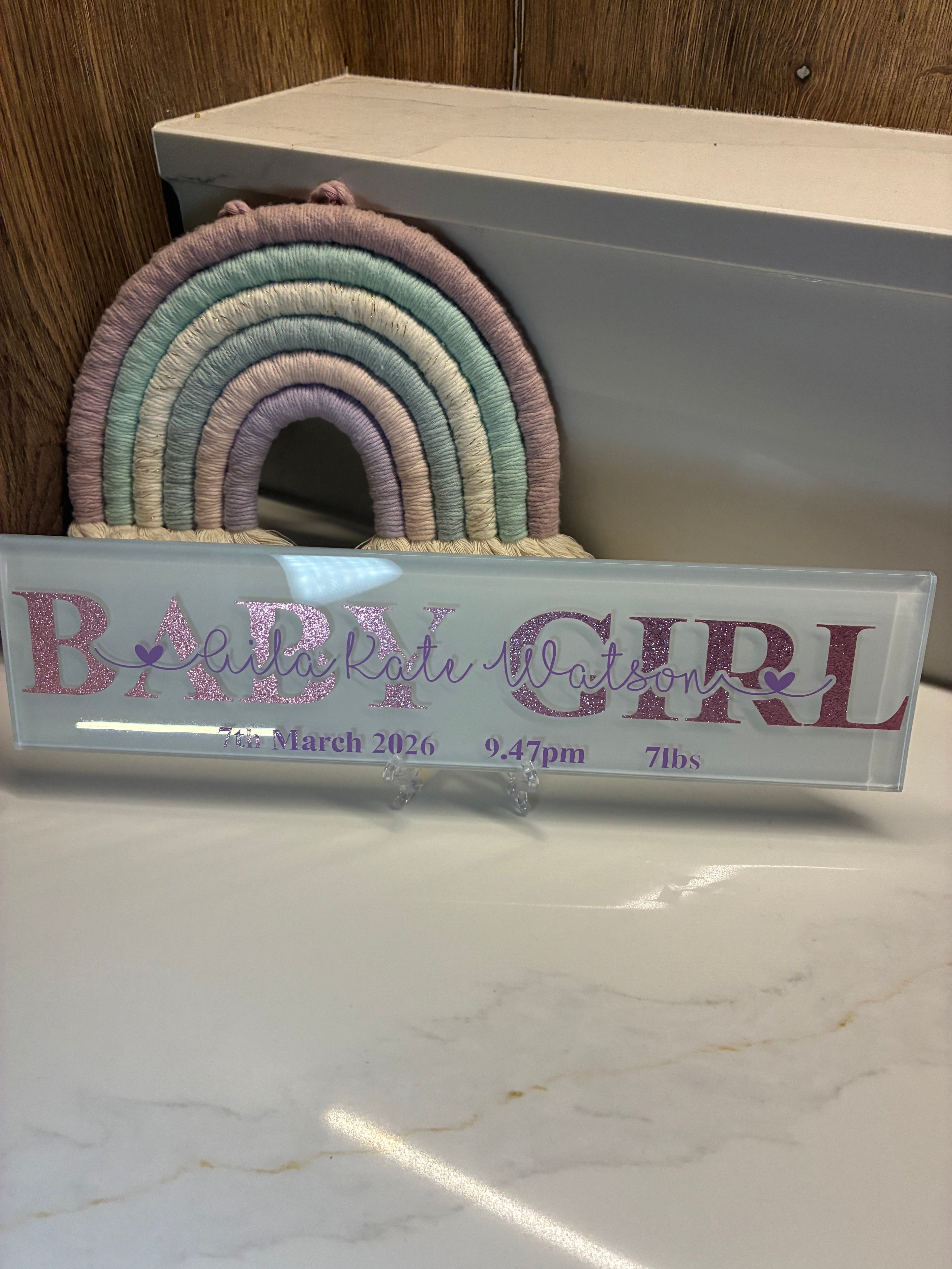 Personalised New Baby Gift I Newborn Announcement Plaque/Tile | New Baby Sign | Bedroom Sign | Handmade Nursery Wall Decor - The Crafty Bee