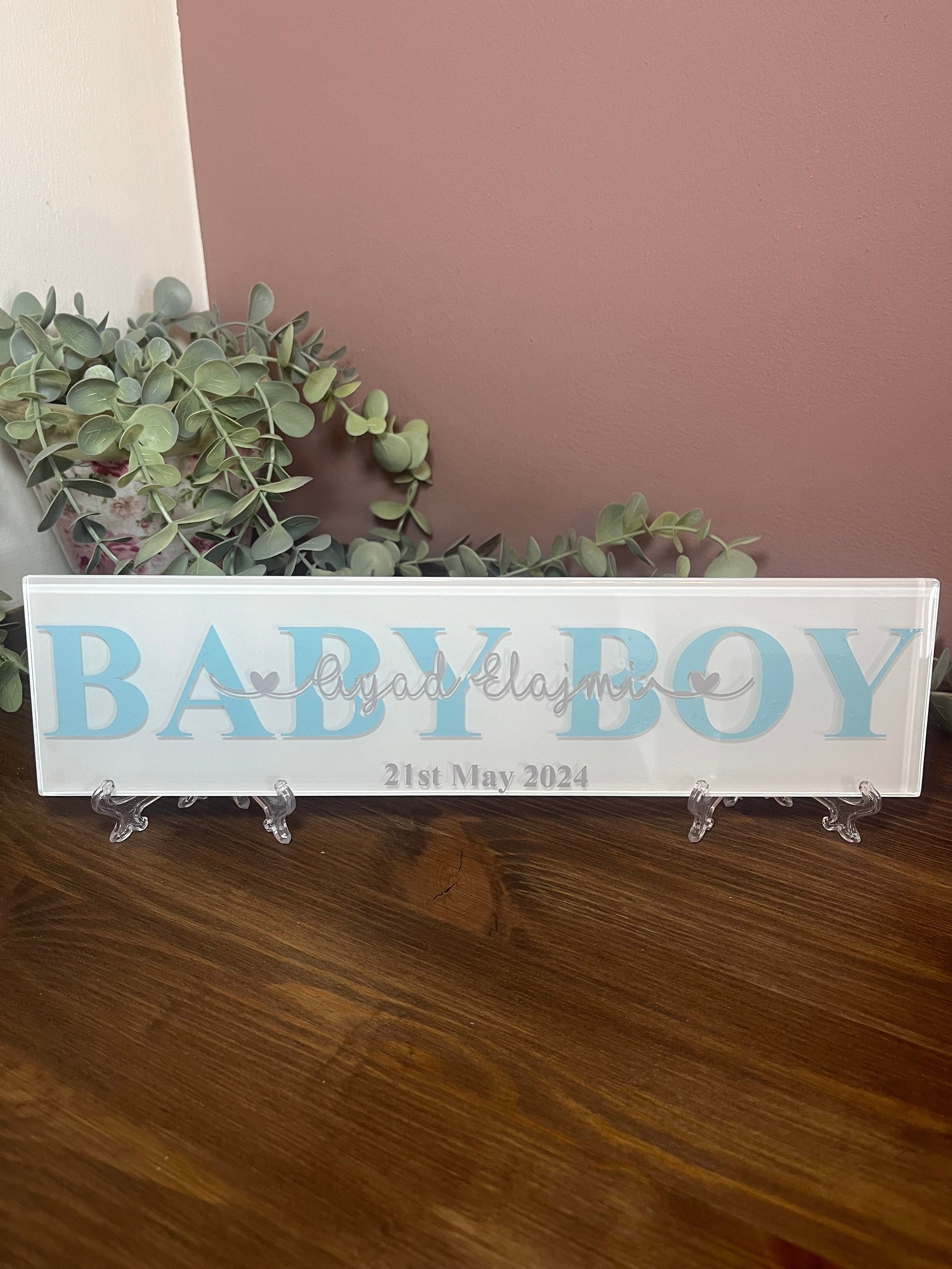 Personalised New Baby Gift I Newborn Announcement Plaque/Tile | New Baby Sign | Bedroom Sign | Handmade Nursery Wall Decor - The Crafty Bee
