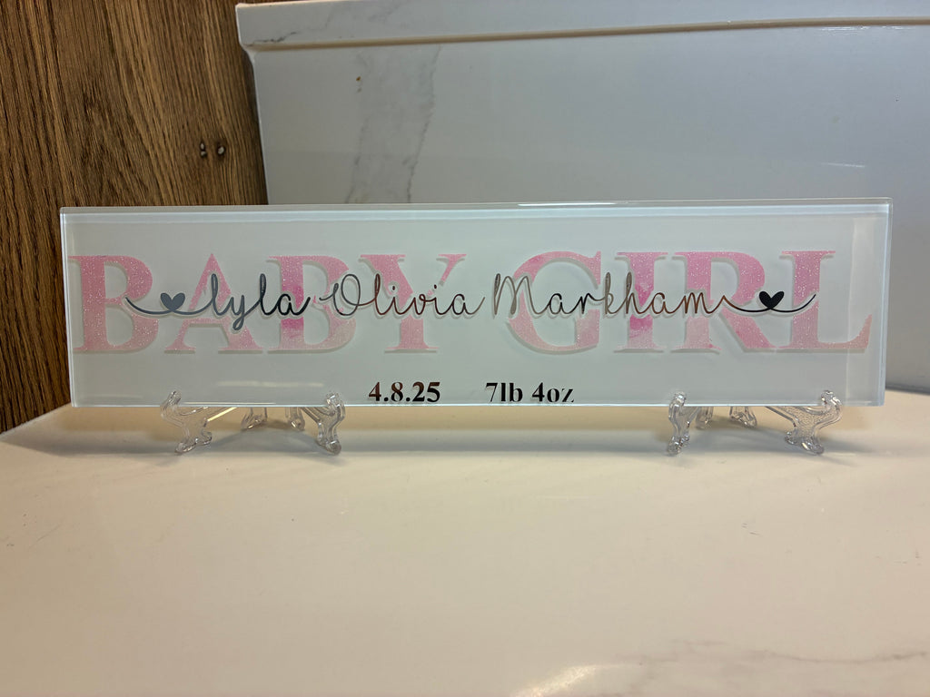 Personalised New Baby Gift I Newborn Announcement Plaque/Tile | New Baby Sign | Bedroom Sign | Handmade Nursery Wall Decor - The Crafty Bee