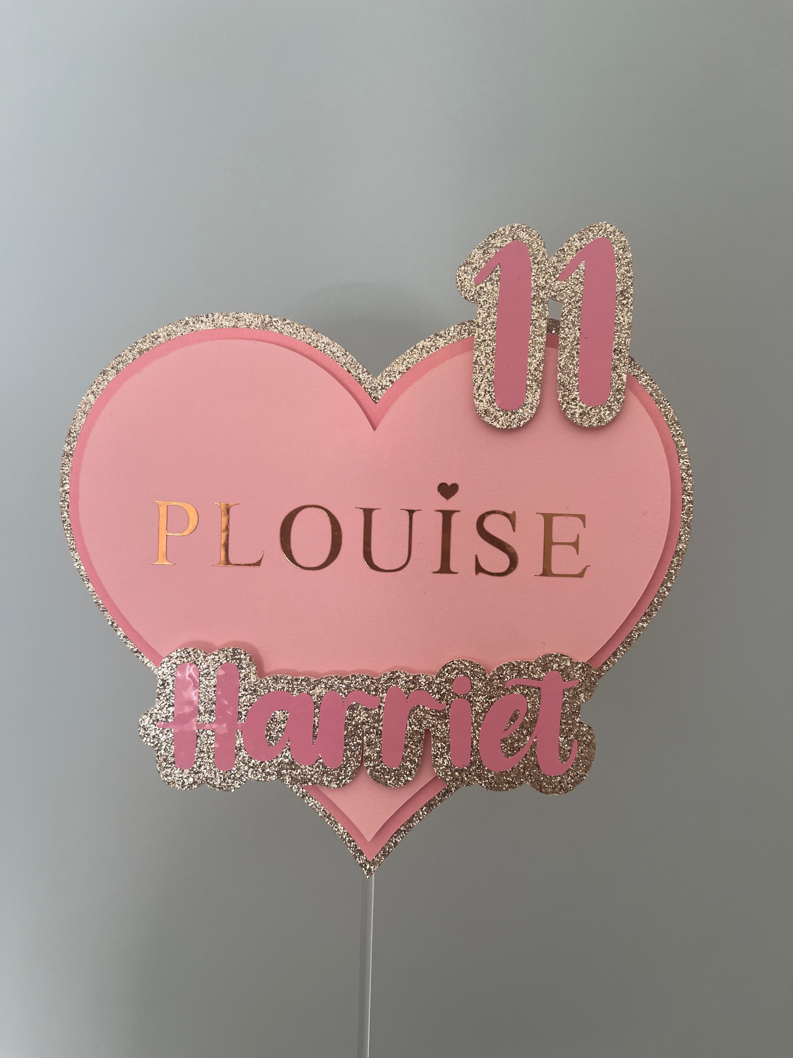 Personalised PLouise Glitter Cake Topper: Kids Party Decoration P Louise - The Crafty Bee