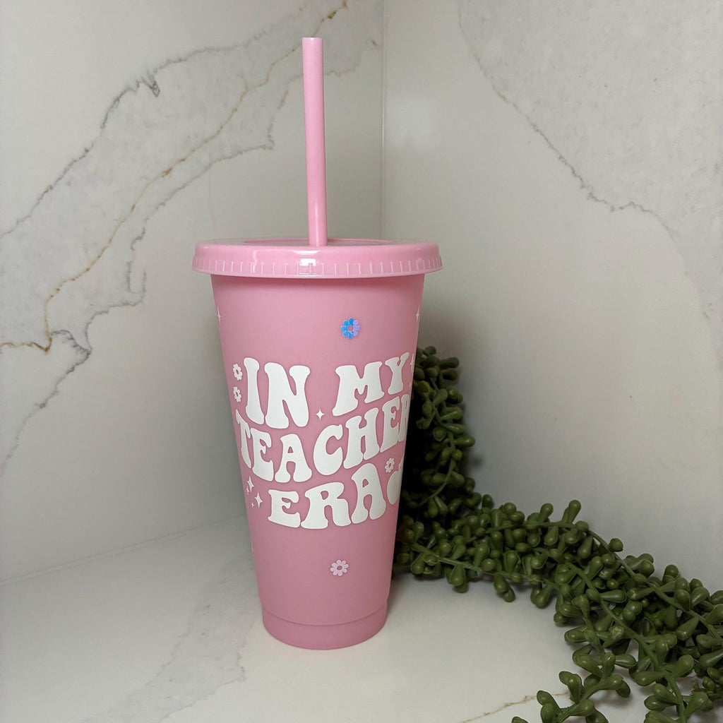 Personalised Teacher Tumbler: 'In My Teacher Era' Cup with Straw - The Crafty Bee