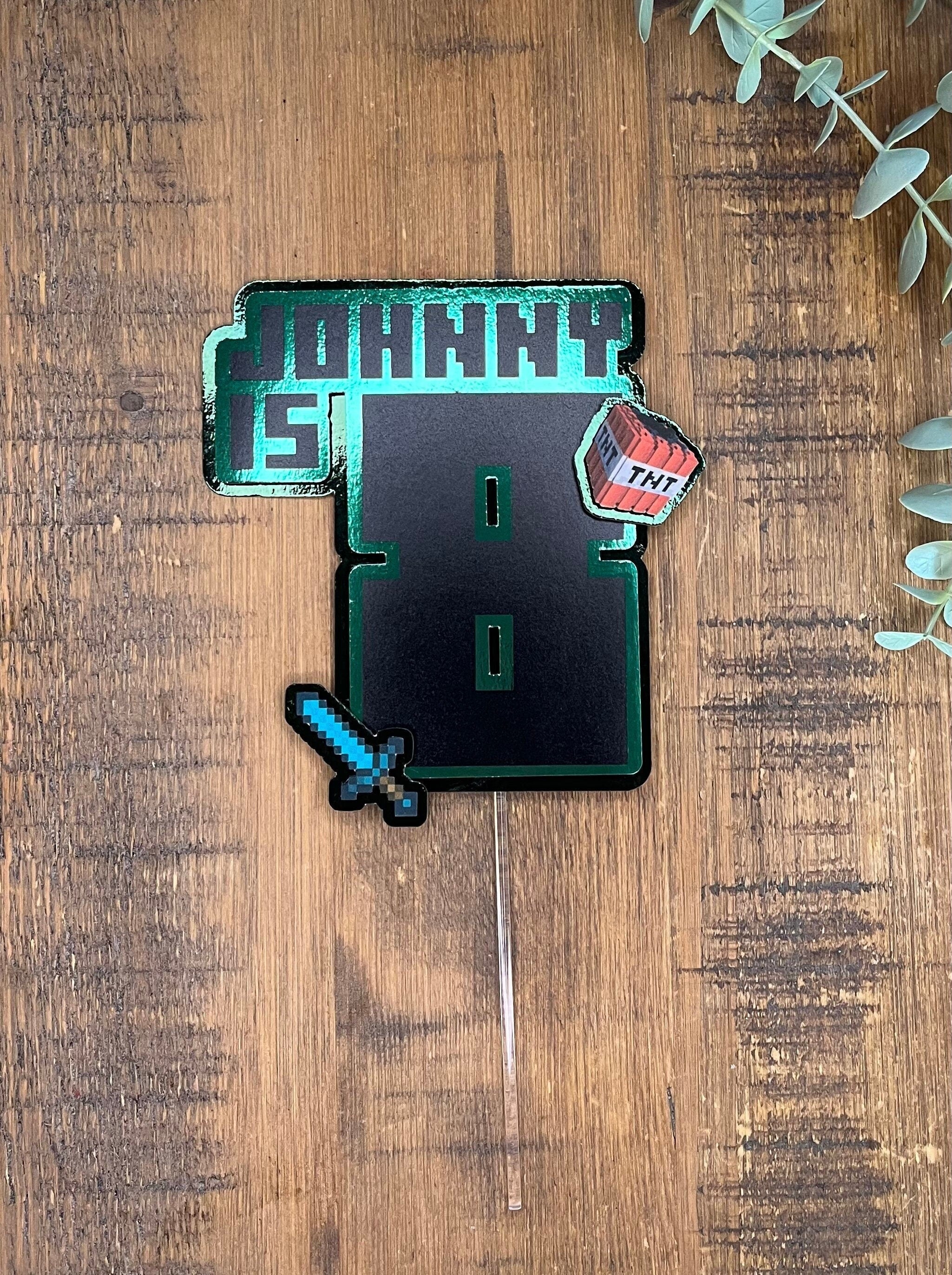 Personalized Minecraft Birthday Cake Topper | Gaming Party Decor - The Crafty Bee